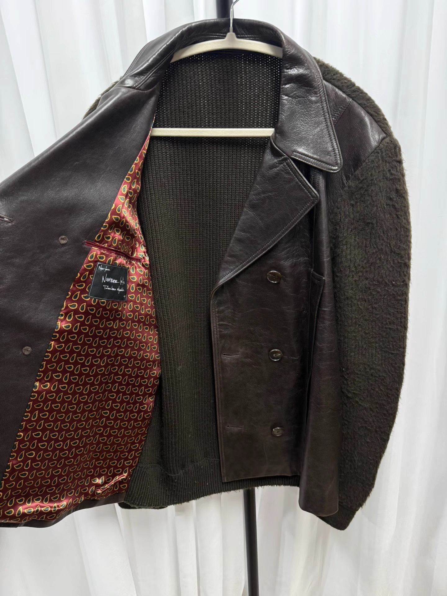 Number (N)ine Black Leather Jacket with Textured Sleeves Size US L / EU 52-54 / 3 - 7 Thumbnail