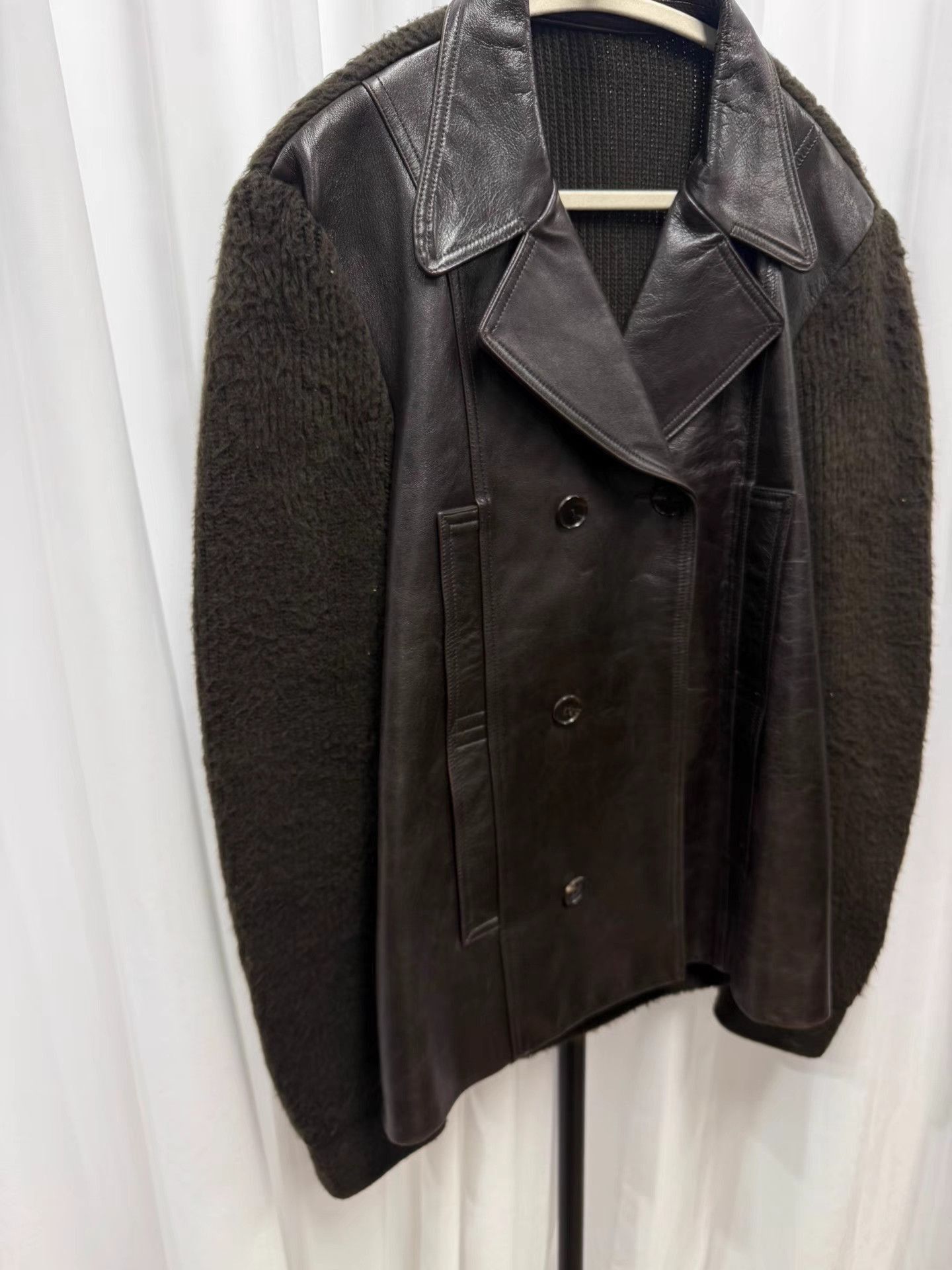 Number (N)ine Black Leather Jacket with Textured Sleeves Size US L / EU 52-54 / 3 - 2 Thumbnail