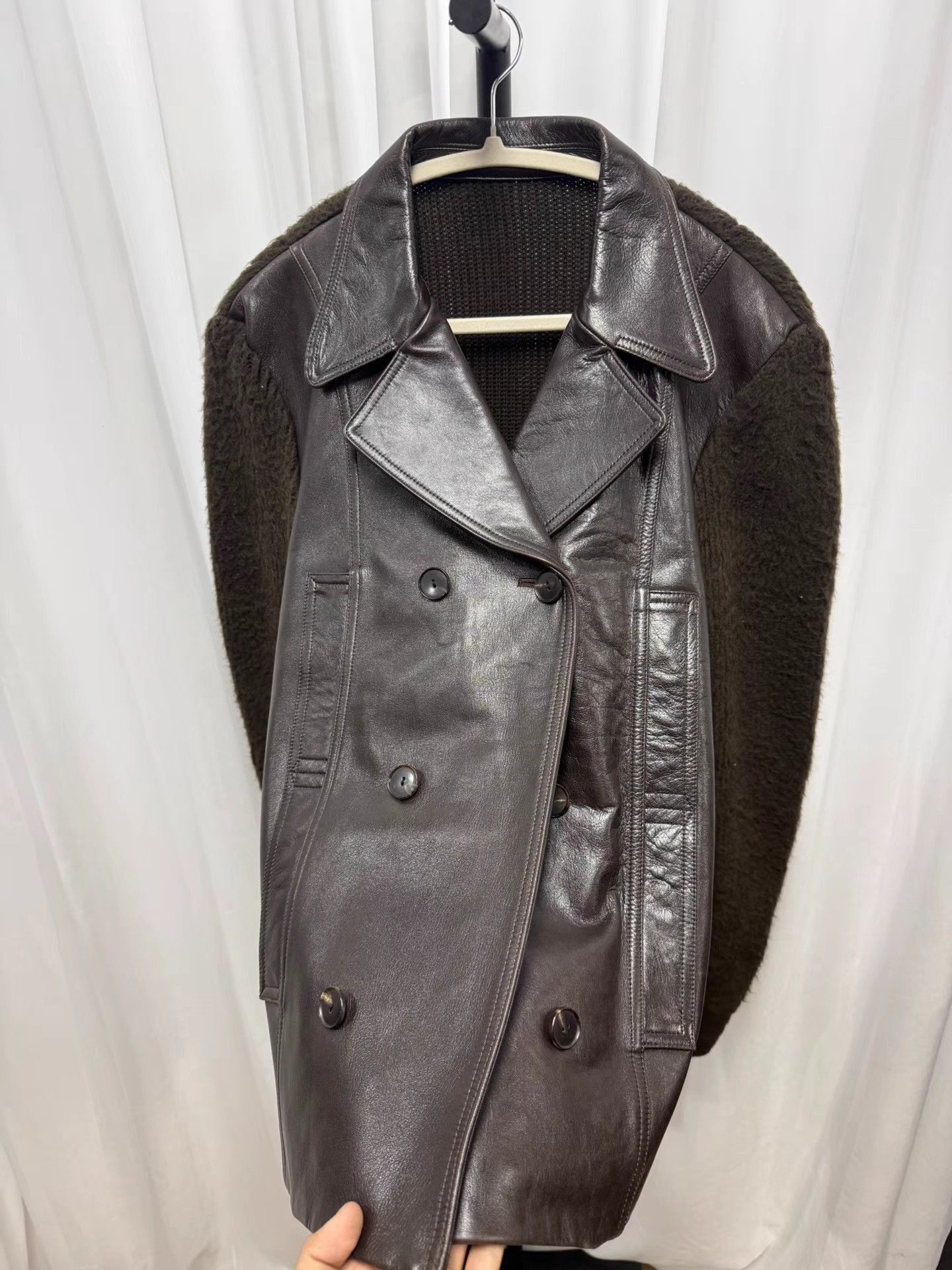 Number (N)ine Black Leather Jacket with Textured Sleeves Size US L / EU 52-54 / 3 - 3 Thumbnail
