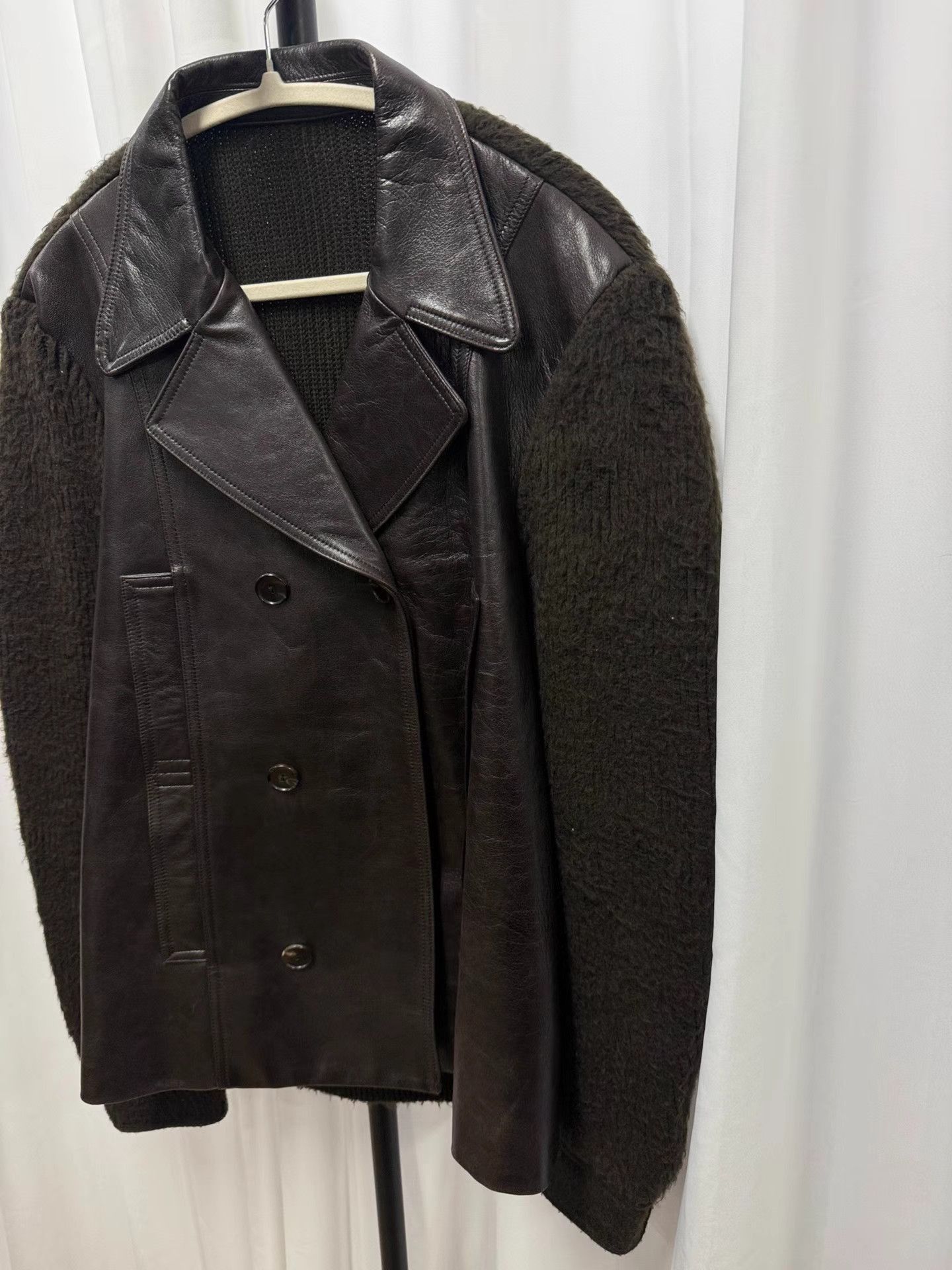 Number (N)ine Black Leather Jacket with Textured Sleeves Size US L / EU 52-54 / 3 - 4 Thumbnail