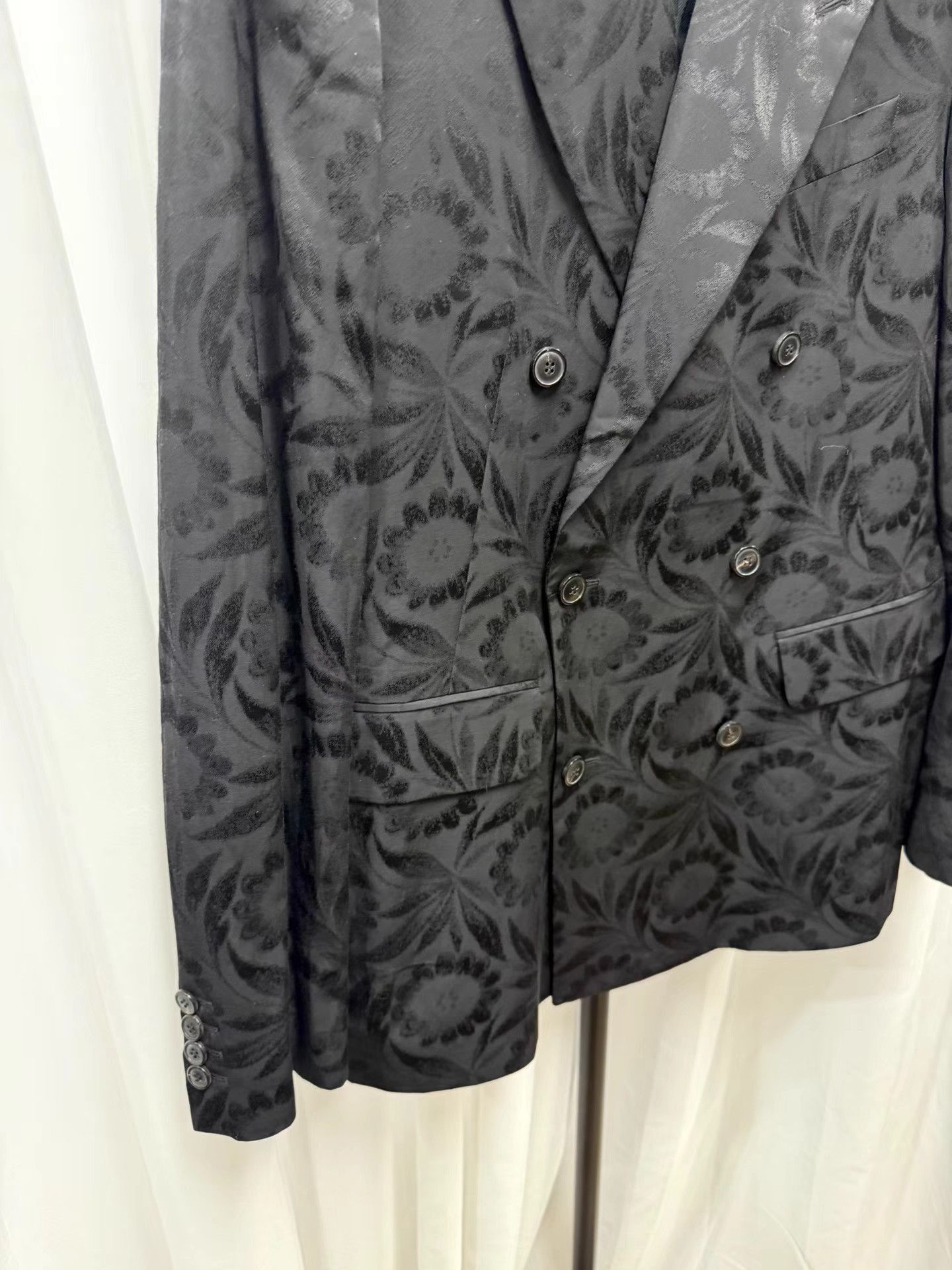 Diesel Black Floral Pattern Double-Breasted Blazer Size US S / EU 44-46 / 1 - 6 Thumbnail