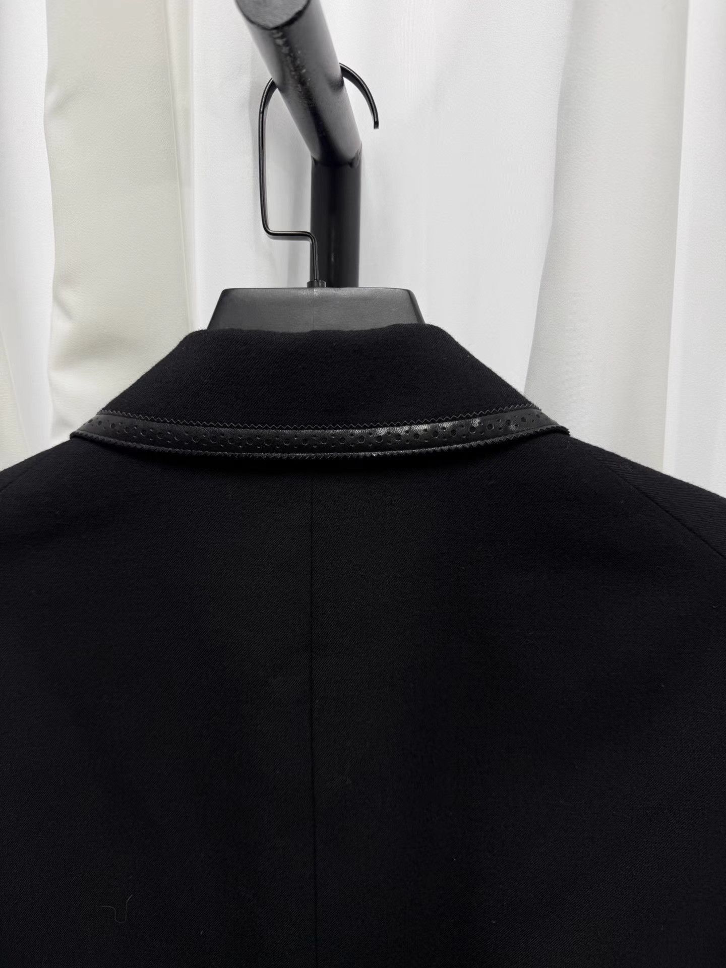Number (N)ine Black Long Coat with Diamond Pattern and Leather Collar Trim Size US L / EU 52-54 / 3 - 6 Thumbnail