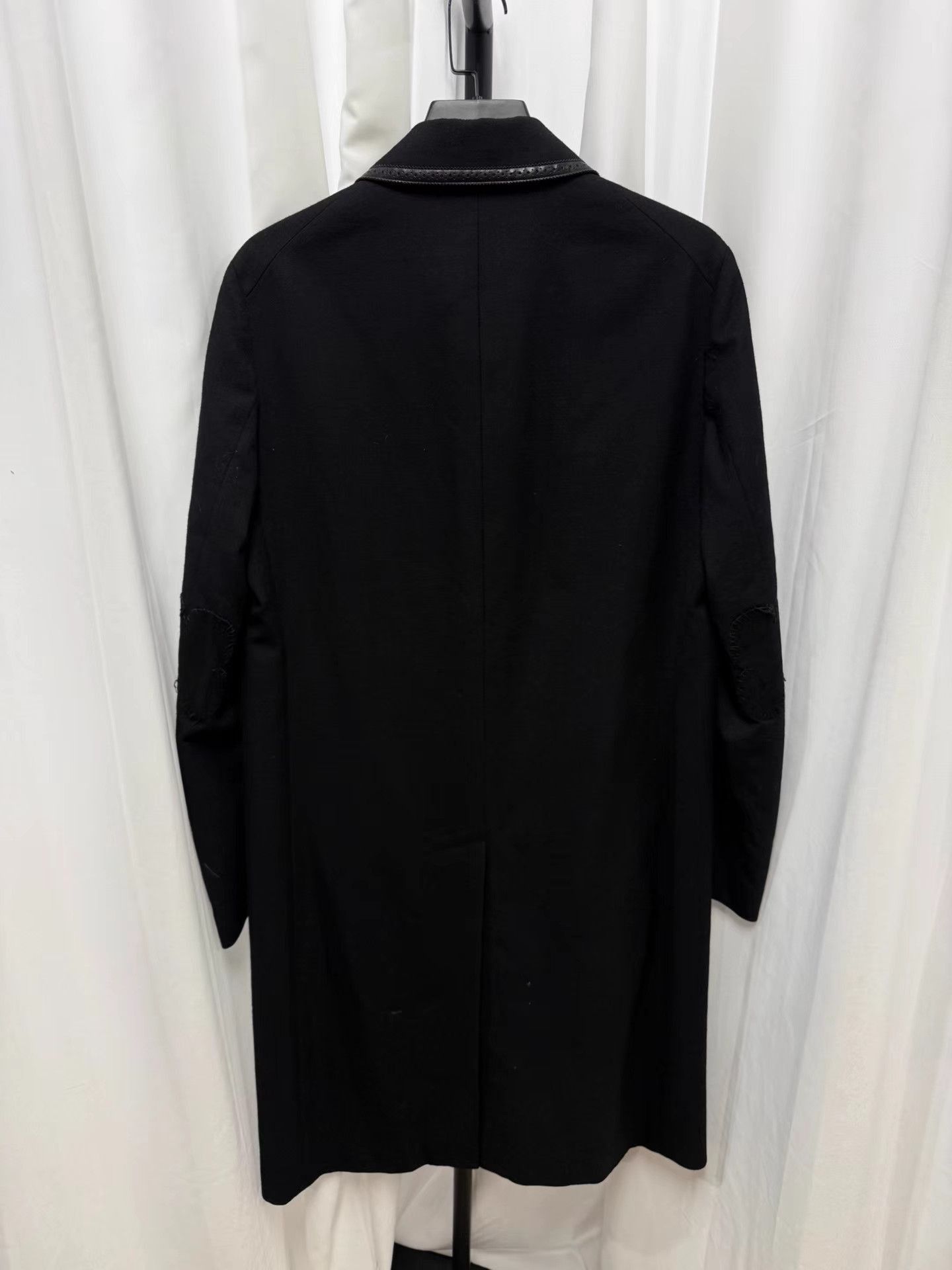 Number (N)ine Black Long Coat with Diamond Pattern and Leather Collar Trim Size US L / EU 52-54 / 3 - 5 Thumbnail