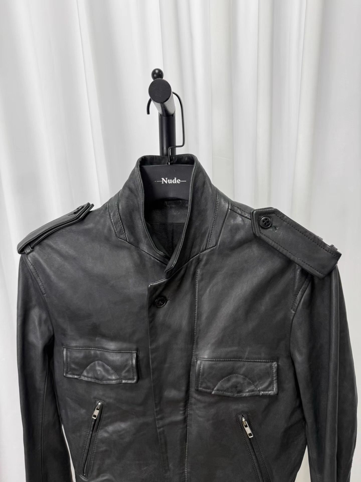 Ann Demeulemeester Black Leather Jacket with Knit Cuffs, Size S Size US S / EU 44-46 / 1 - 4 Thumbnail