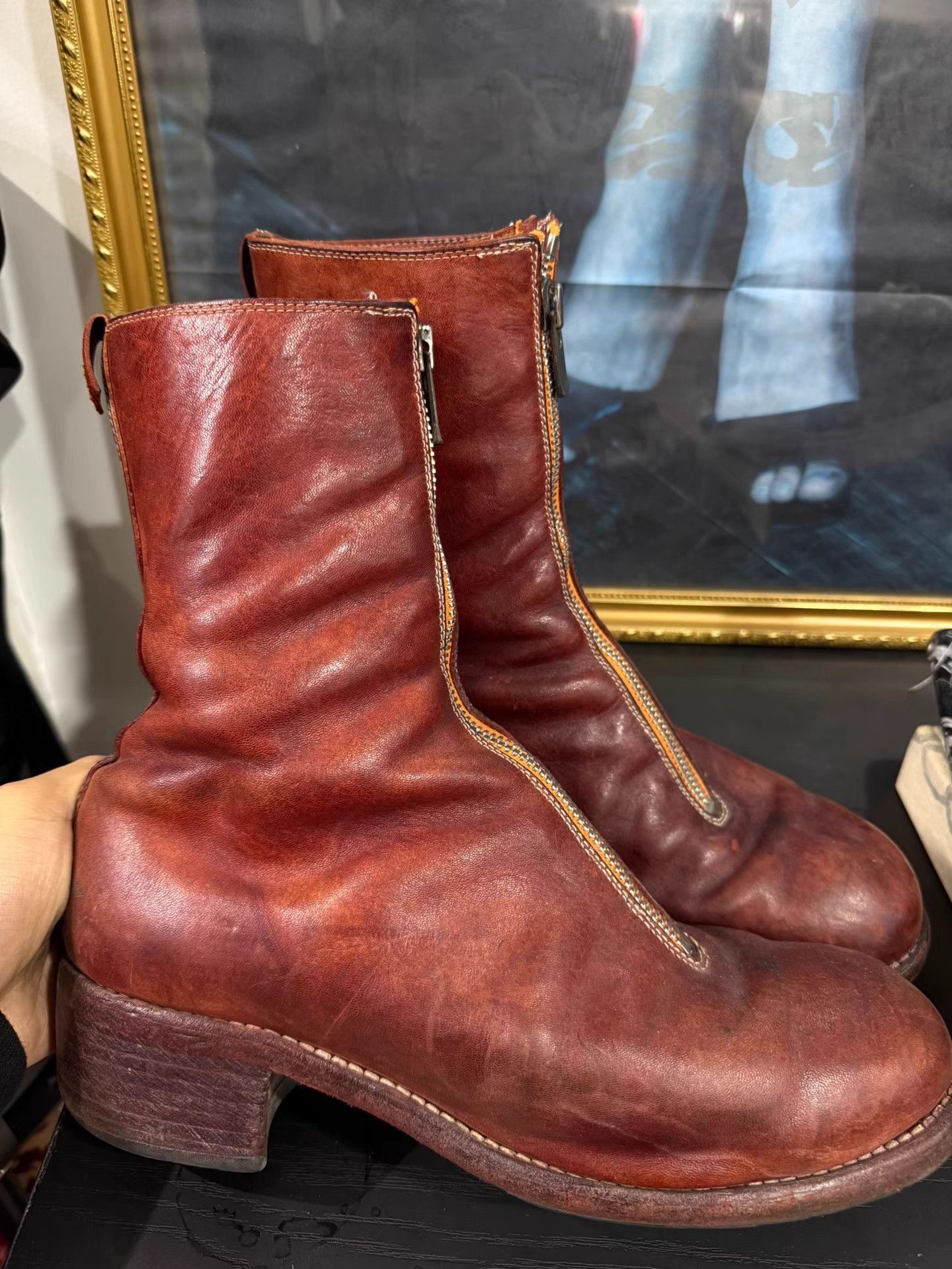 Guidi Red Leather Zip-Up Boots Size 9 Size US 9 / EU 42 - 4 Thumbnail