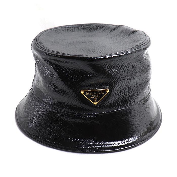 Prada Prada Prada Triangle Logo Patent Leather Lambskin Bucket Hat Leather Hats 1HC137 2DNT F0002 DUTY FREE for USA Size ONE SIZE - 3 Thumbnail