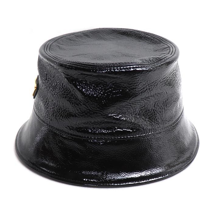 Prada Prada Prada Triangle Logo Patent Leather Lambskin Bucket Hat Leather Hats 1HC137 2DNT F0002 DUTY FREE for USA Size ONE SIZE - 2 Thumbnail