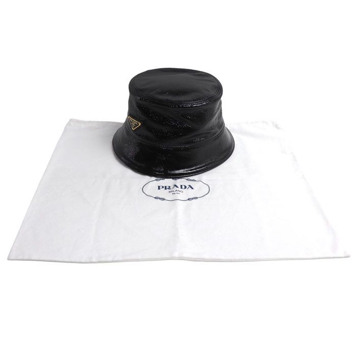 Prada Prada Prada Triangle Logo Patent Leather Lambskin Bucket Hat Leather Hats 1HC137 2DNT F0002 DUTY FREE for USA Size ONE SIZE - 8 Thumbnail