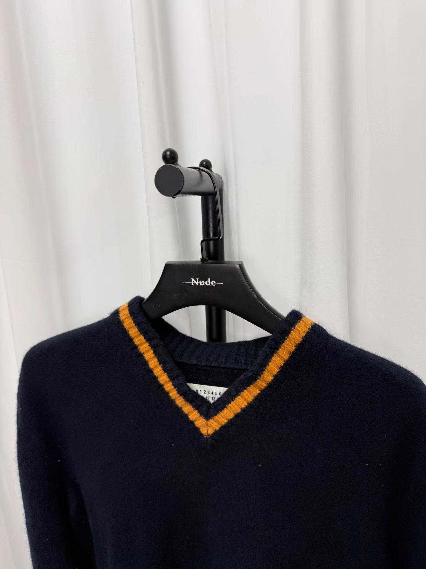 Maison Margiela Black V-Neck Sweater with Orange Trim Size US M / EU 48-50 / 2 - 3 Thumbnail