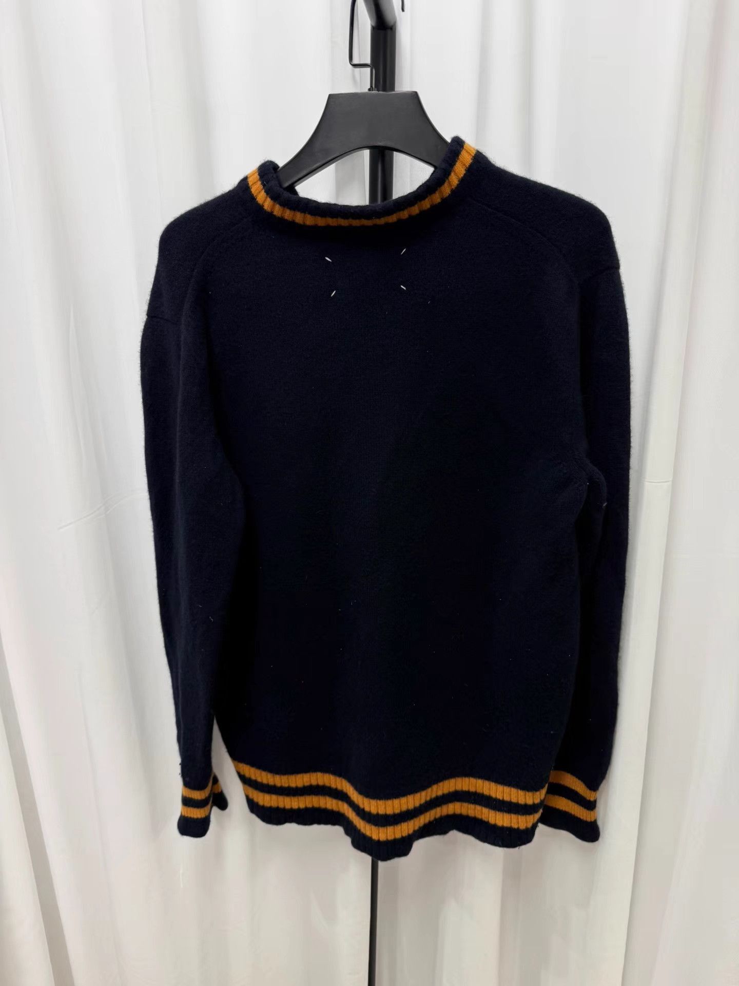 Maison Margiela Black V-Neck Sweater with Orange Trim Size US M / EU 48-50 / 2 - 5 Thumbnail