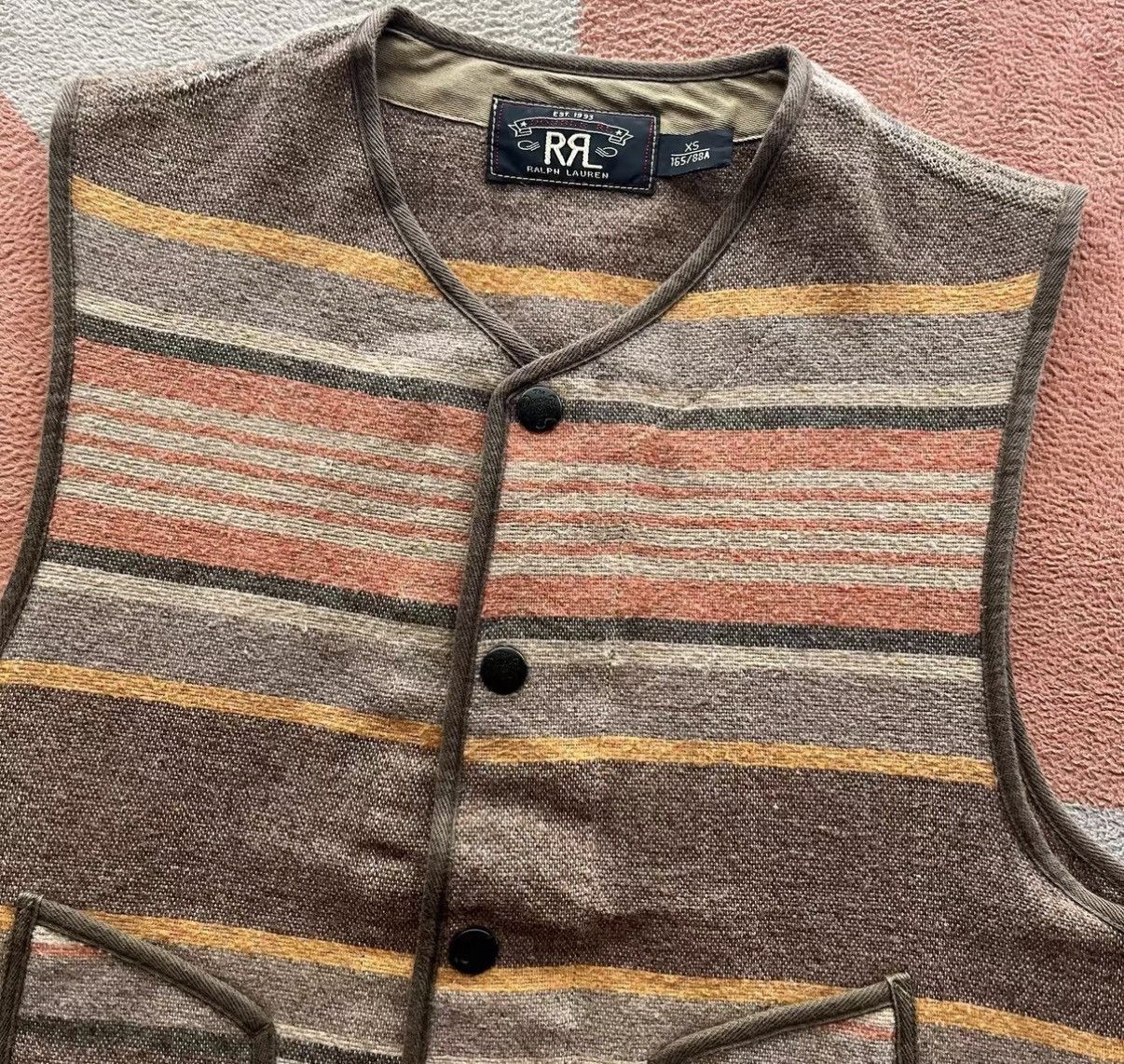 RRL Ralph Lauren Beige Striped Button-Front Vest XS Size US XS / EU 42 / 0 - 4 Thumbnail