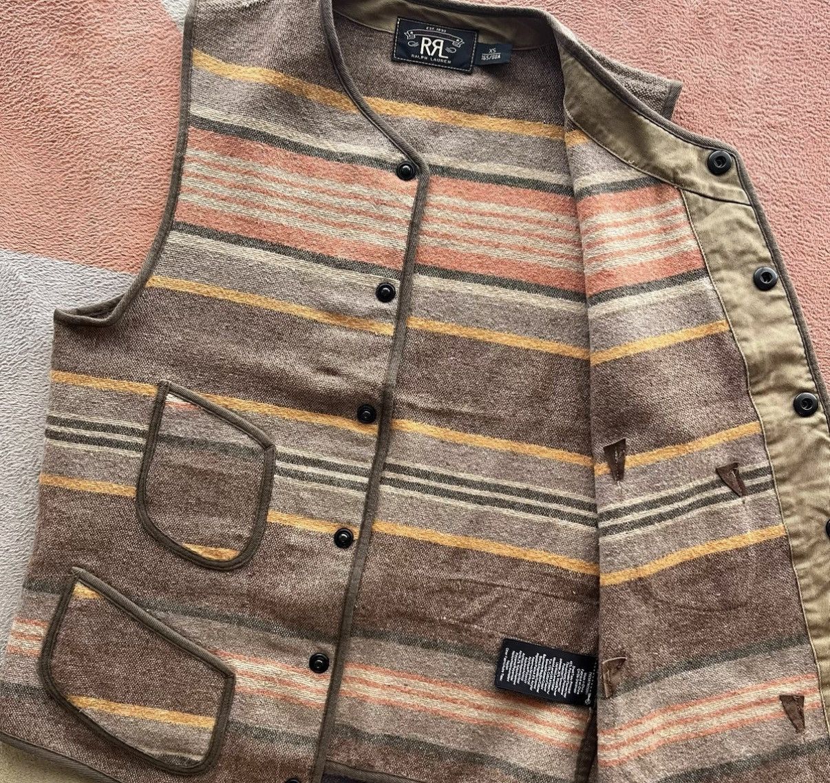 RRL Ralph Lauren Beige Striped Button-Front Vest XS Size US XS / EU 42 / 0 - 2 Thumbnail
