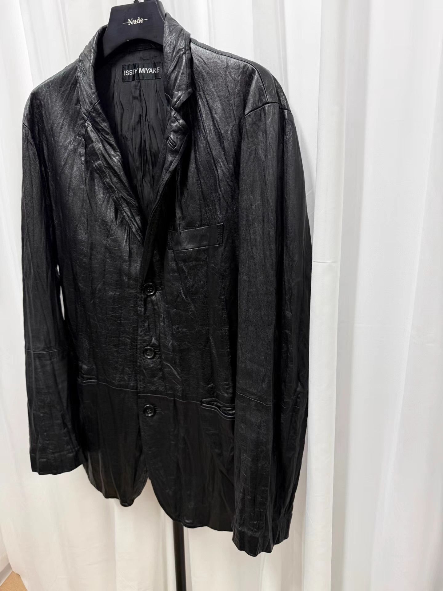 Issey Miyake Black Leather Button-Front Jacket Size US L / EU 52-54 / 3 - 2 Thumbnail