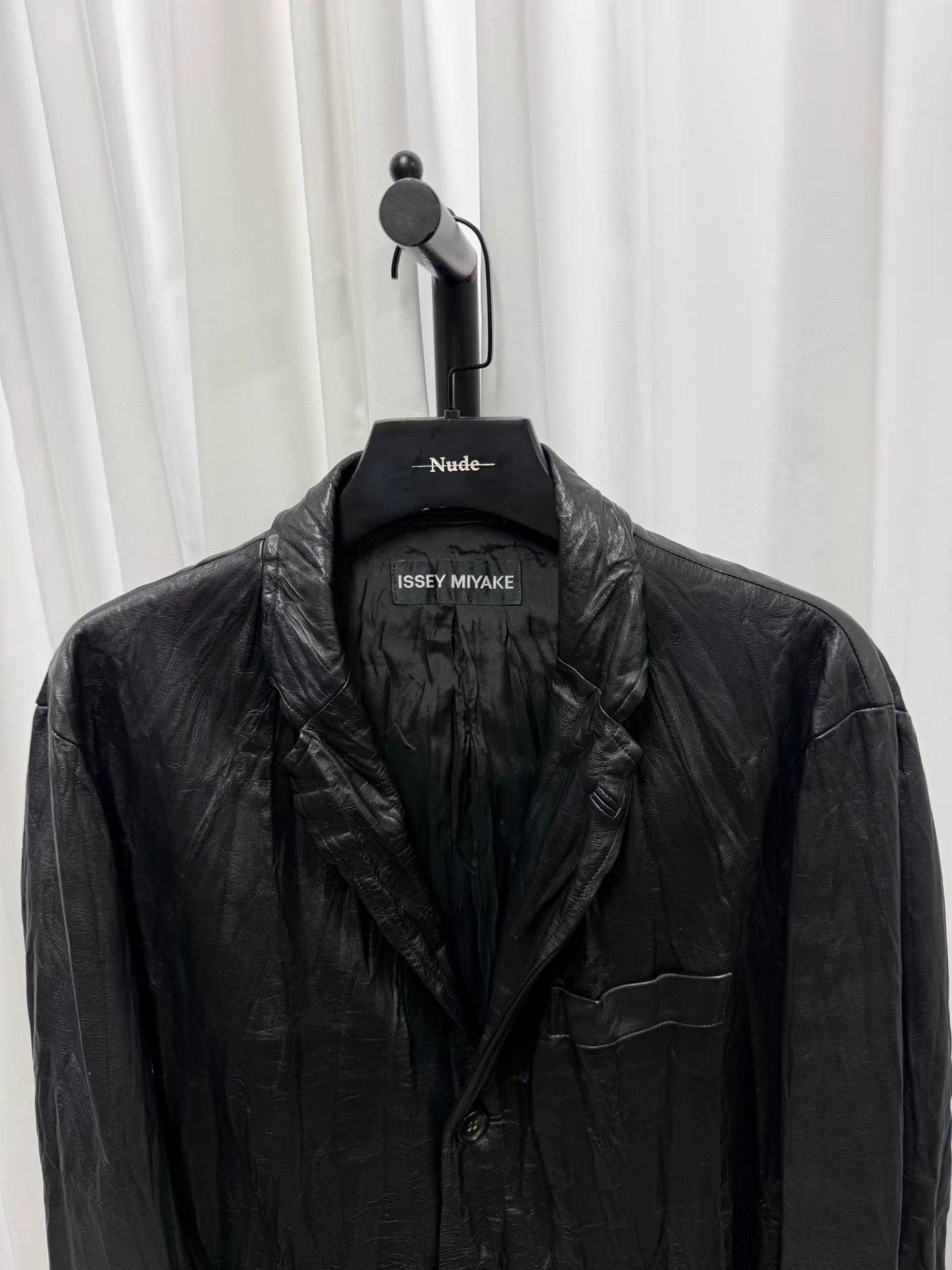 Issey Miyake Black Leather Button-Front Jacket Size US L / EU 52-54 / 3 - 3 Thumbnail