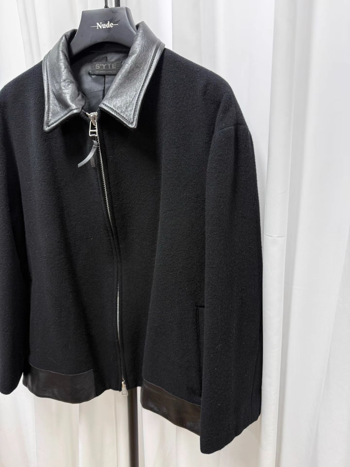 Yohji Yamamoto Black Jacket with Leather Collar & Zip Closure Size US L / EU 52-54 / 3 - 2 Thumbnail