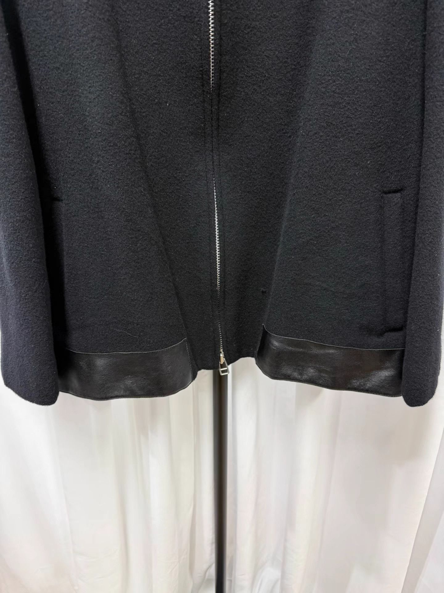 Yohji Yamamoto Black Jacket with Leather Collar & Zip Closure Size US L / EU 52-54 / 3 - 4 Thumbnail