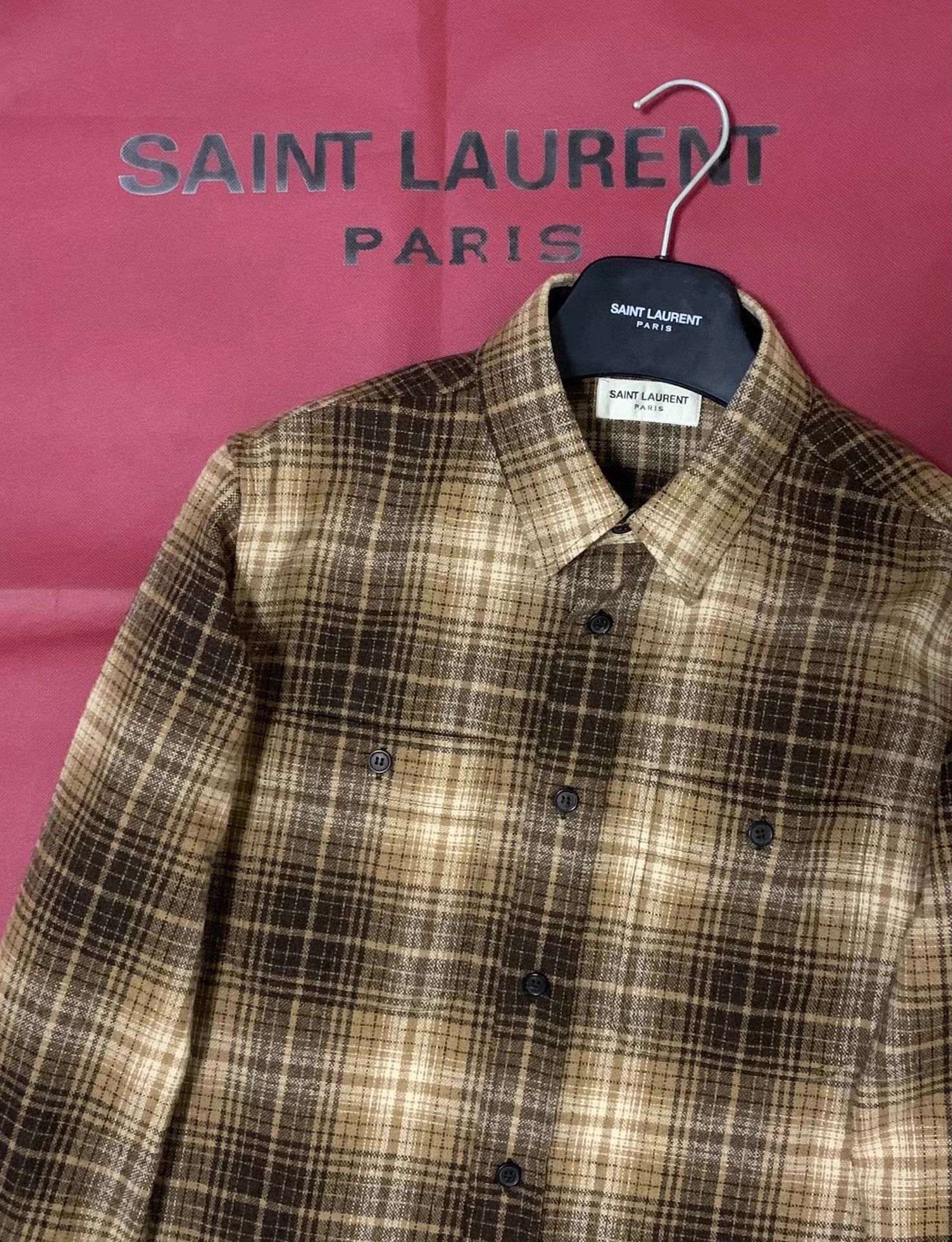Saint Laurent Paris Plaid Long-Sleeve Button-Up Shirt Size US XL / EU 56 / 4 - 8 Thumbnail