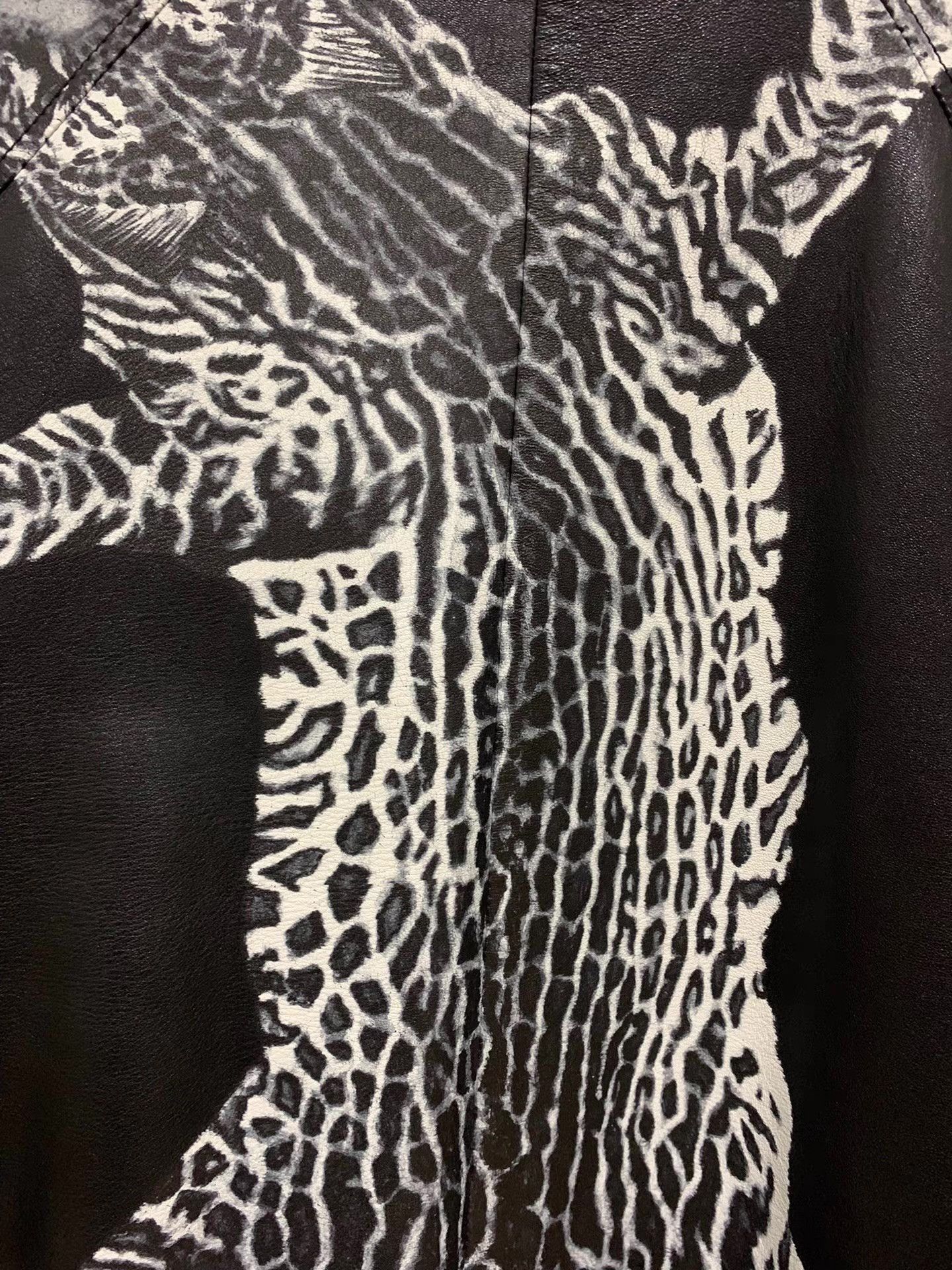 Saint Laurent Paris Black Leather Bomber Jacket with Leopard Print Back - M Size US M / EU 48-50 / 2 - 3 Thumbnail