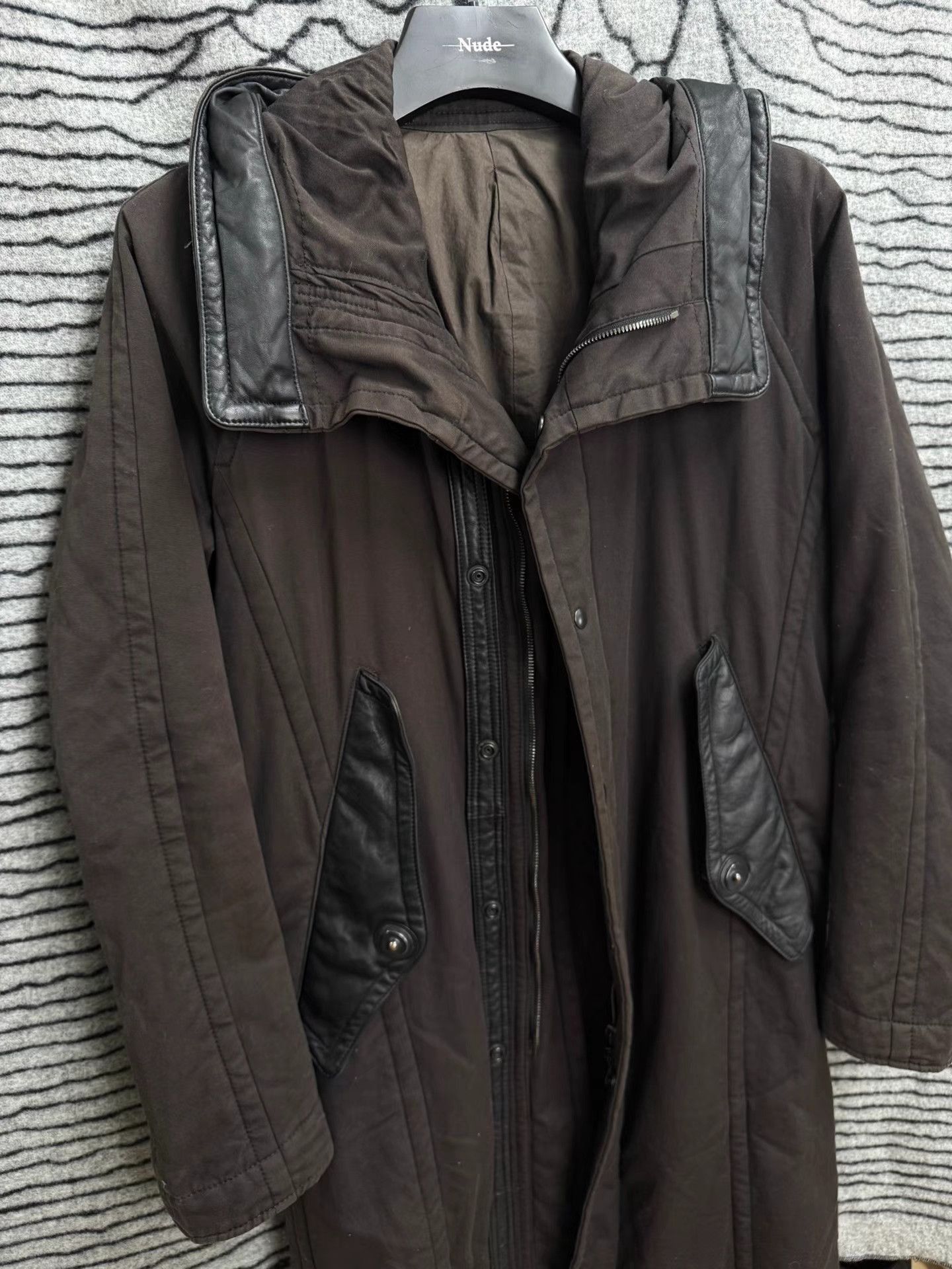 Julius Brown Long Hooded Coat with Leather Pockets - S Size US S / EU 44-46 / 1 - 7 Thumbnail