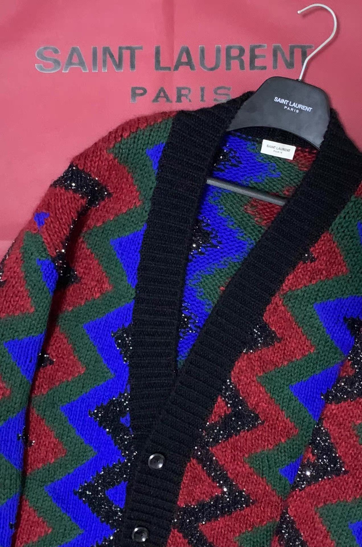 Saint Laurent Paris Multi Colored Geometric Pattern Knit Cardigan Size US M / EU 48-50 / 2 - 6 Thumbnail