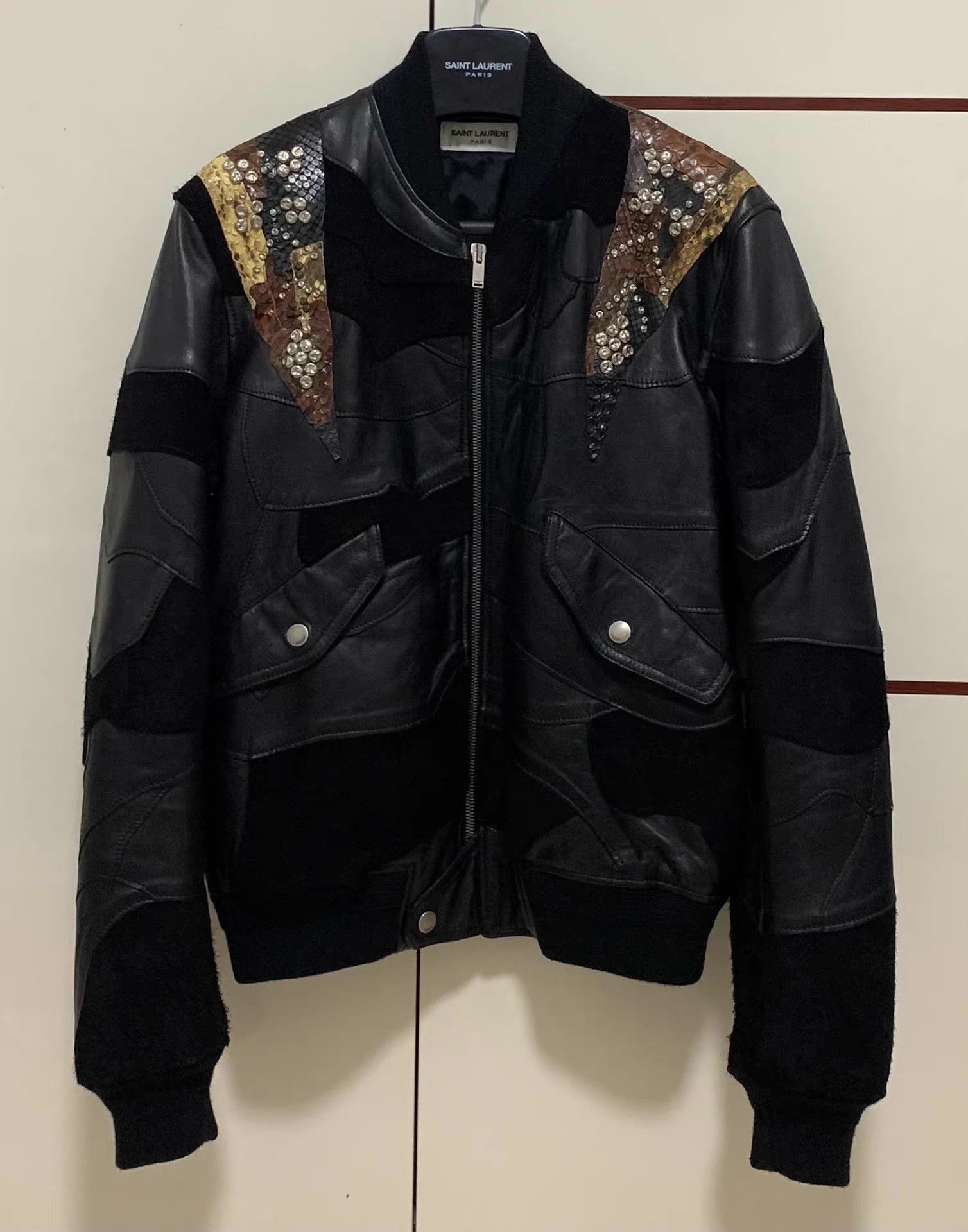 Saint Laurent Paris Multi Textured Leather Bomber Jacket Size US L / EU 52-54 / 3 - 2 Thumbnail