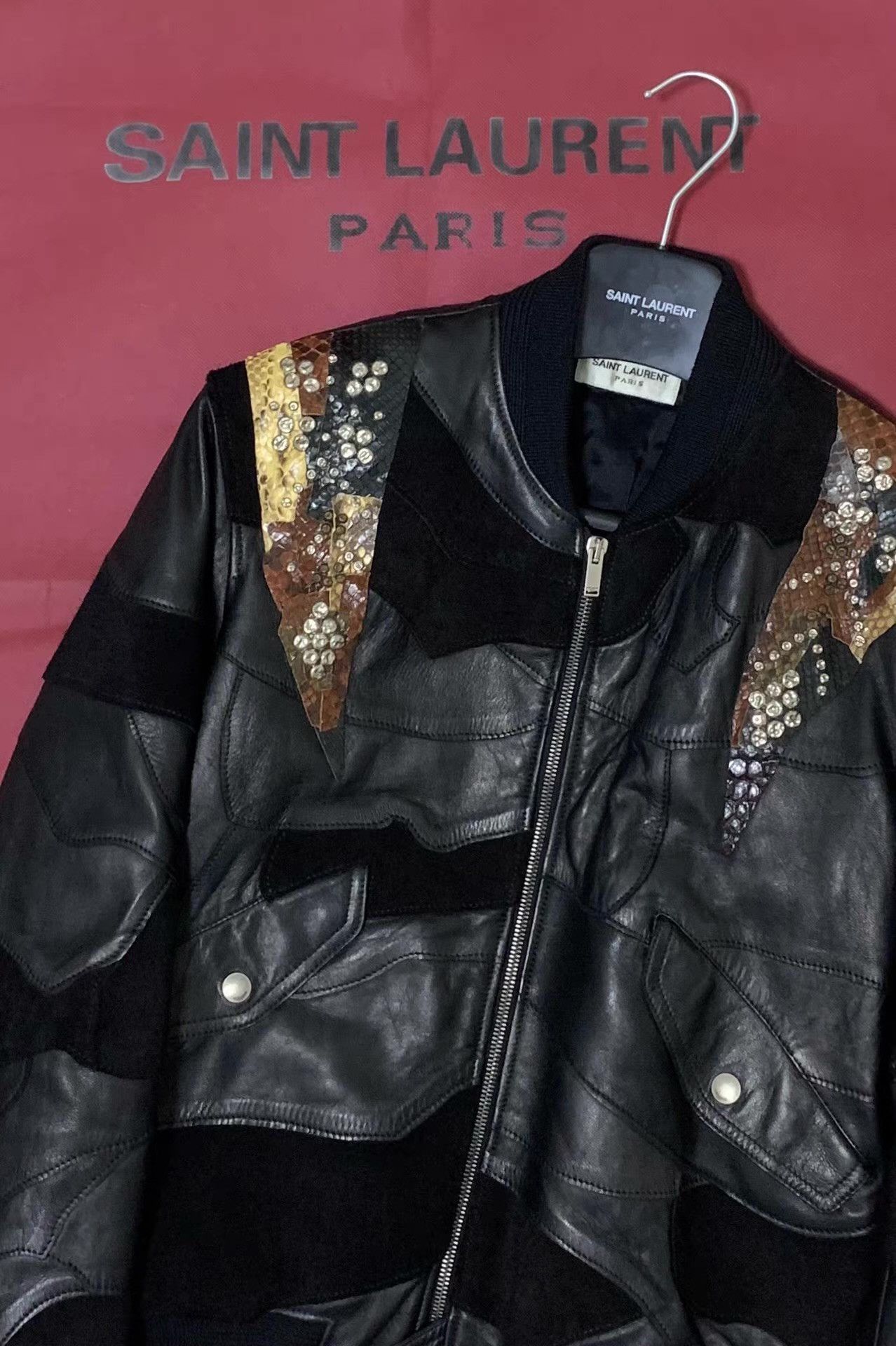 Saint Laurent Paris Multi Textured Leather Bomber Jacket Size US L / EU 52-54 / 3 - 3 Thumbnail