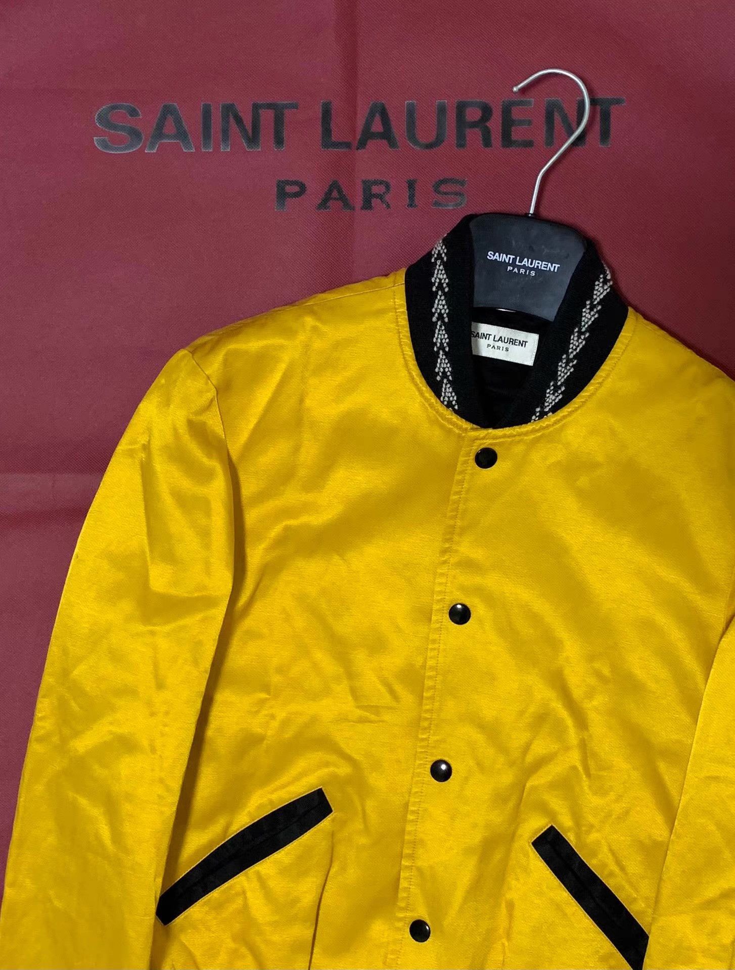 Saint Laurent Paris Gold Bomber Jacket with Contrast Trim - Size M Size US M / EU 48-50 / 2 - 6 Thumbnail