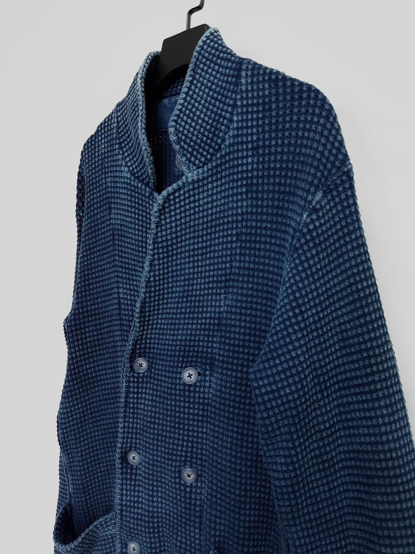 Porter Classic Blue Textured Double-Breasted Light Jacket XL Size US XL / EU 56 / 4 - 4 Thumbnail
