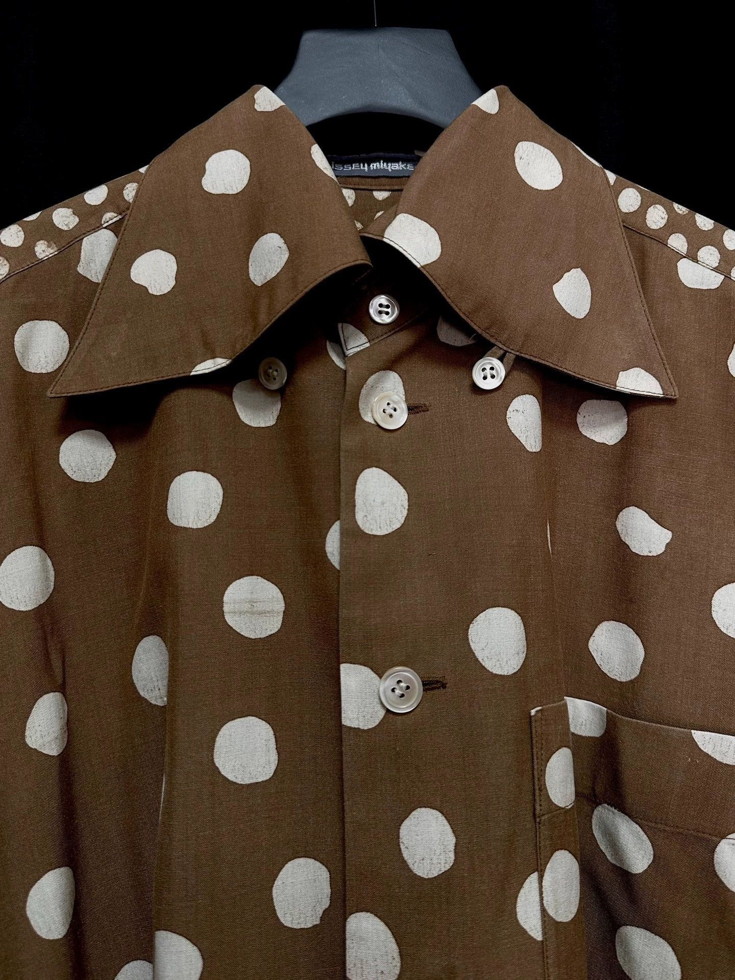 Issey Miyake Brown Polka Dot Long Sleeve Button-Up Shirt Size US L / EU 52-54 / 3 - 4 Thumbnail