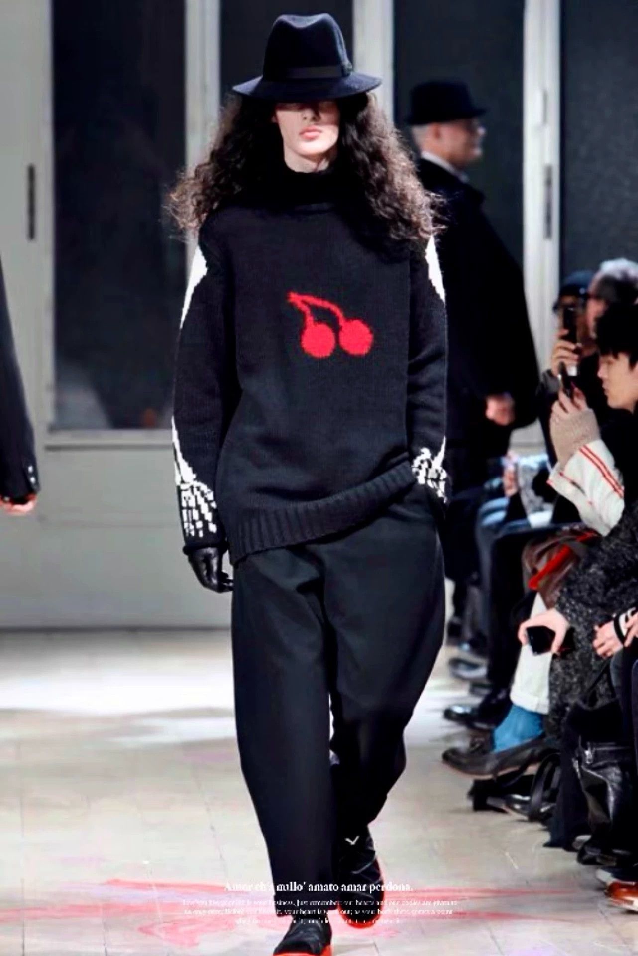 Yohji Yamamoto Black Turtleneck Sweater with Red Cherry Design Size US L / EU 52-54 / 3 - 9 Thumbnail