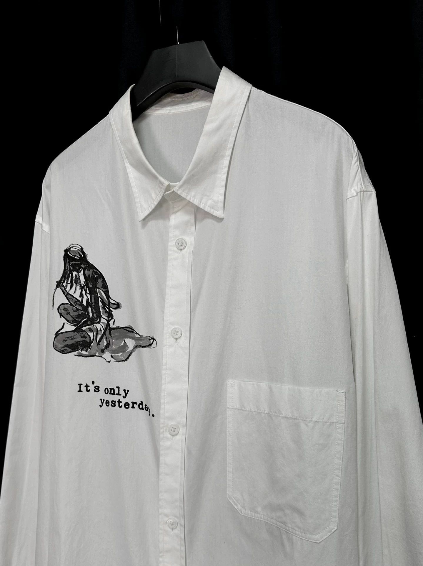 Yohji Yamamoto White Long Sleeve Button-Up Shirt with Graphic Print Size US M / EU 48-50 / 2 - 3 Thumbnail