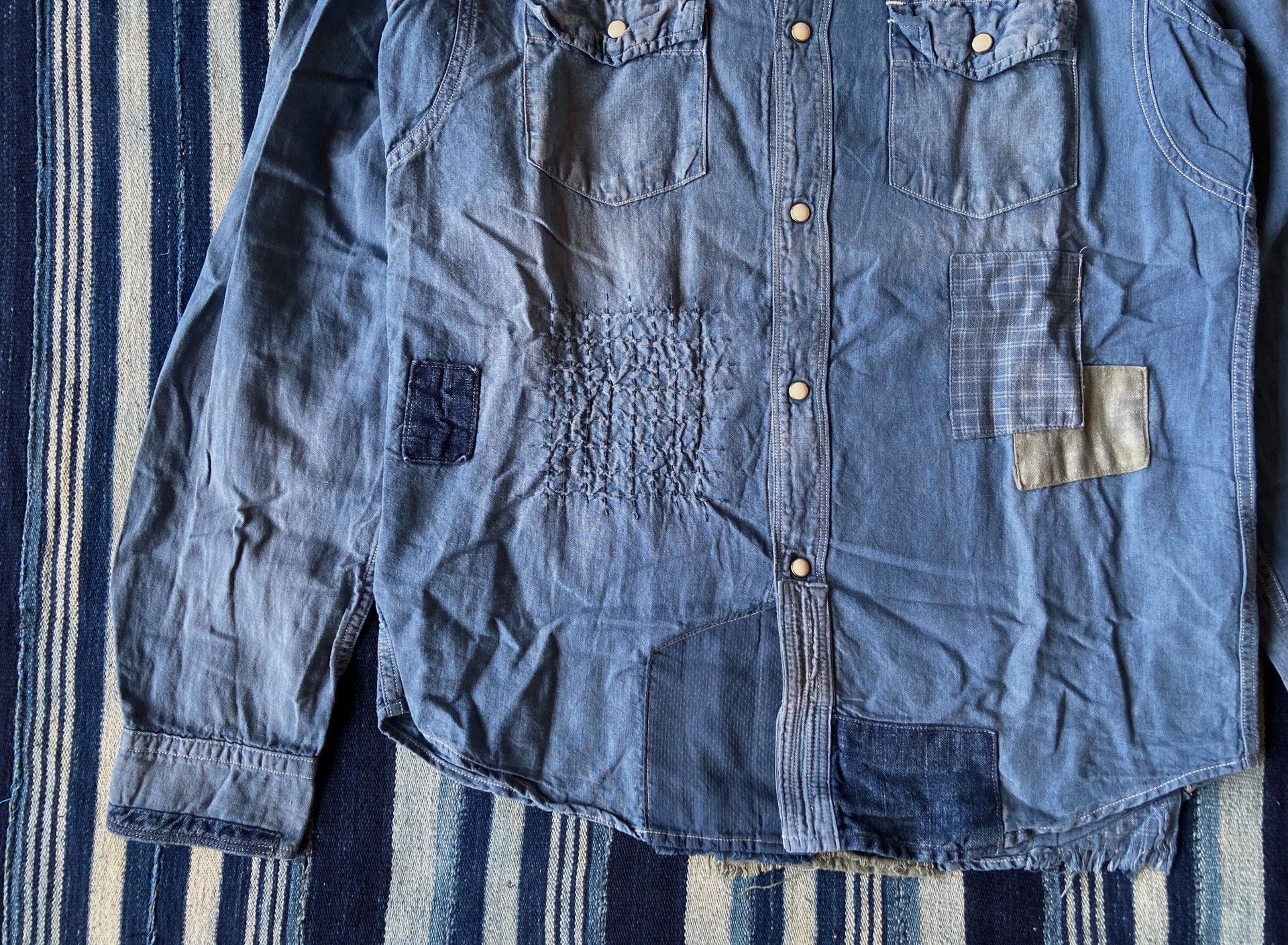 FDMTL Blue Patchwork Button-Up Shirt Size L Size US L / EU 52-54 / 3 - 4 Thumbnail
