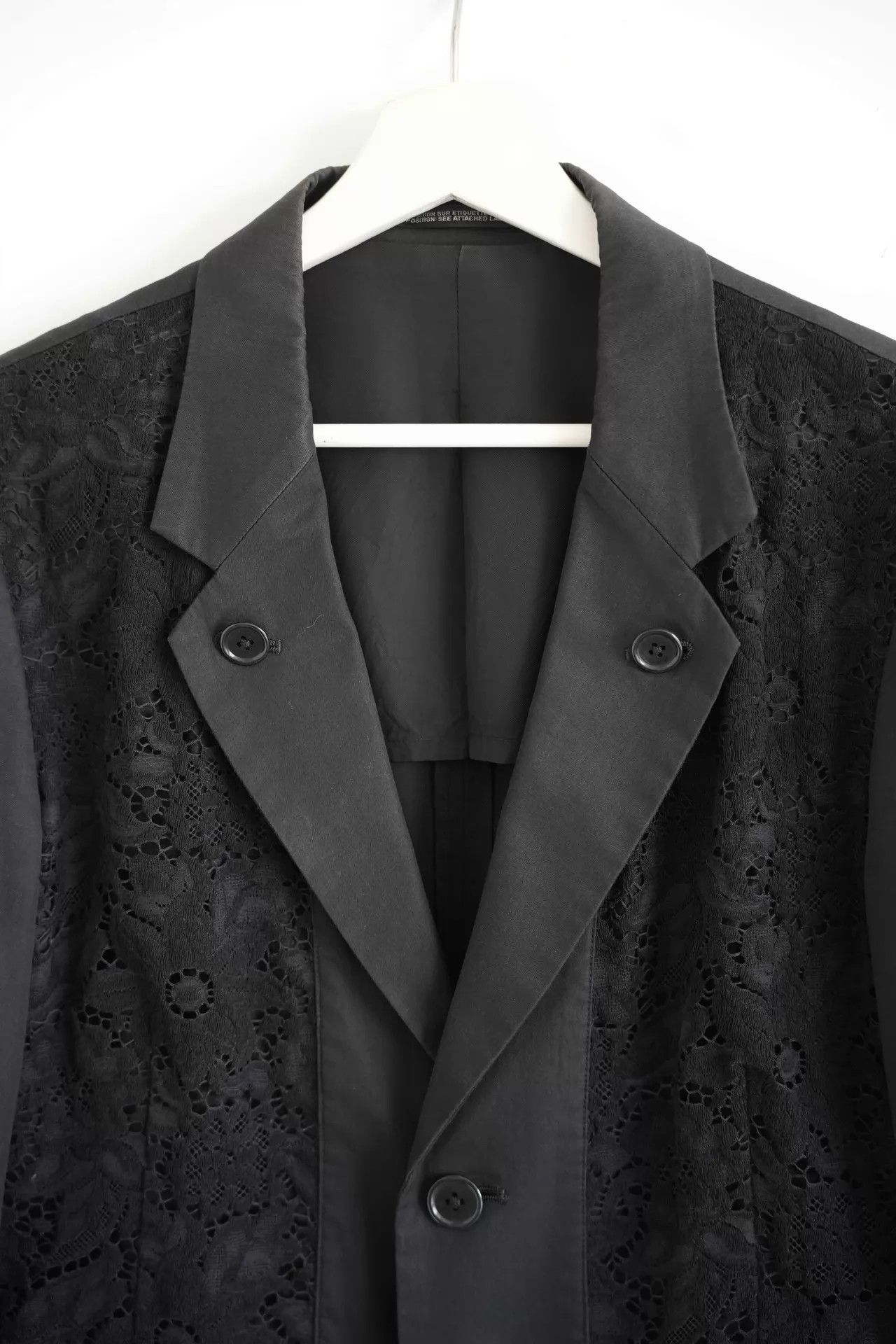 Yohji Yamamoto Black Lace Panel Blazer with Button Closure Size US S / EU 44-46 / 1 - 4 Thumbnail