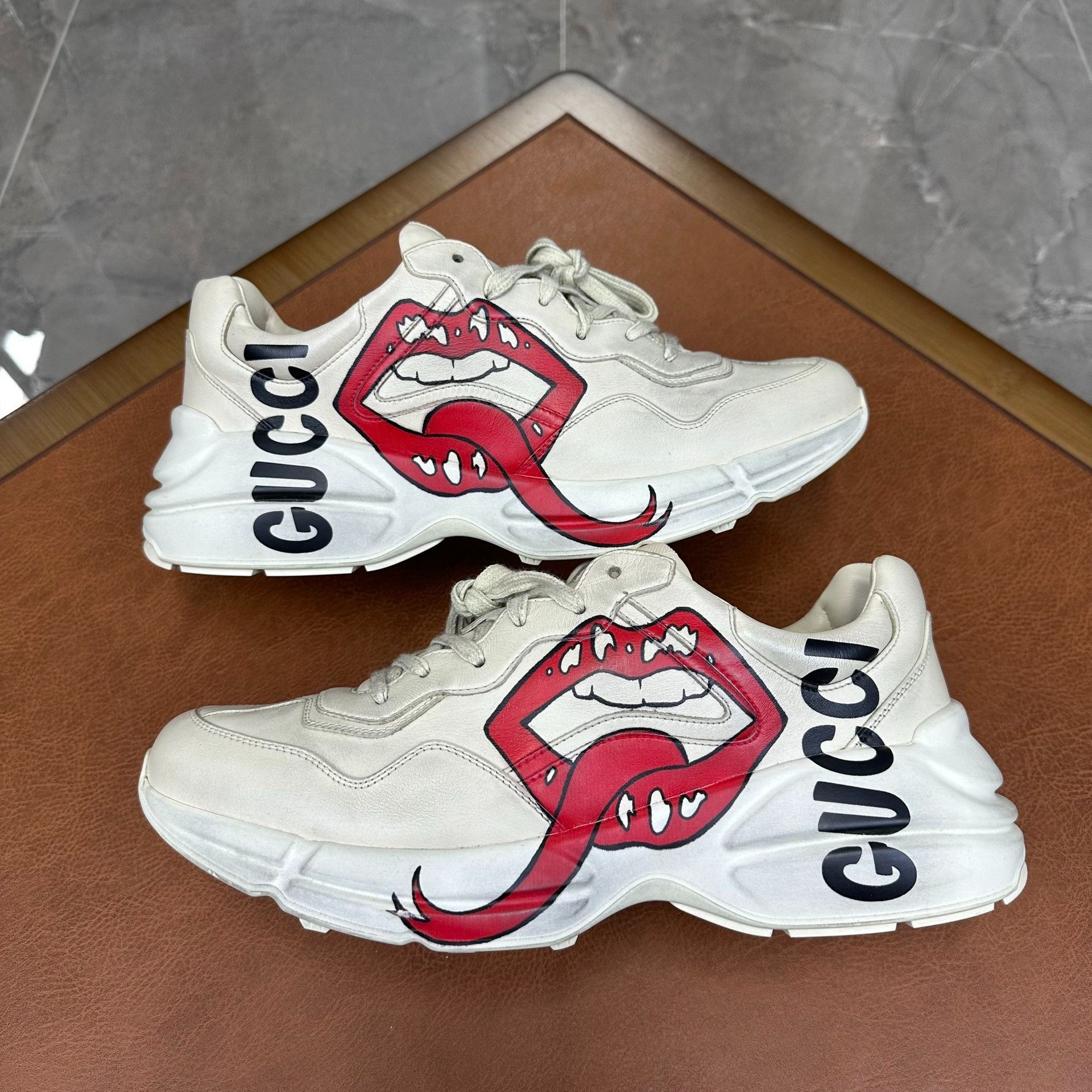 Gucci Gucci Leather Printed White Lowtop Sneakers 12 Men Size US 12 / EU 45 - 4 Thumbnail