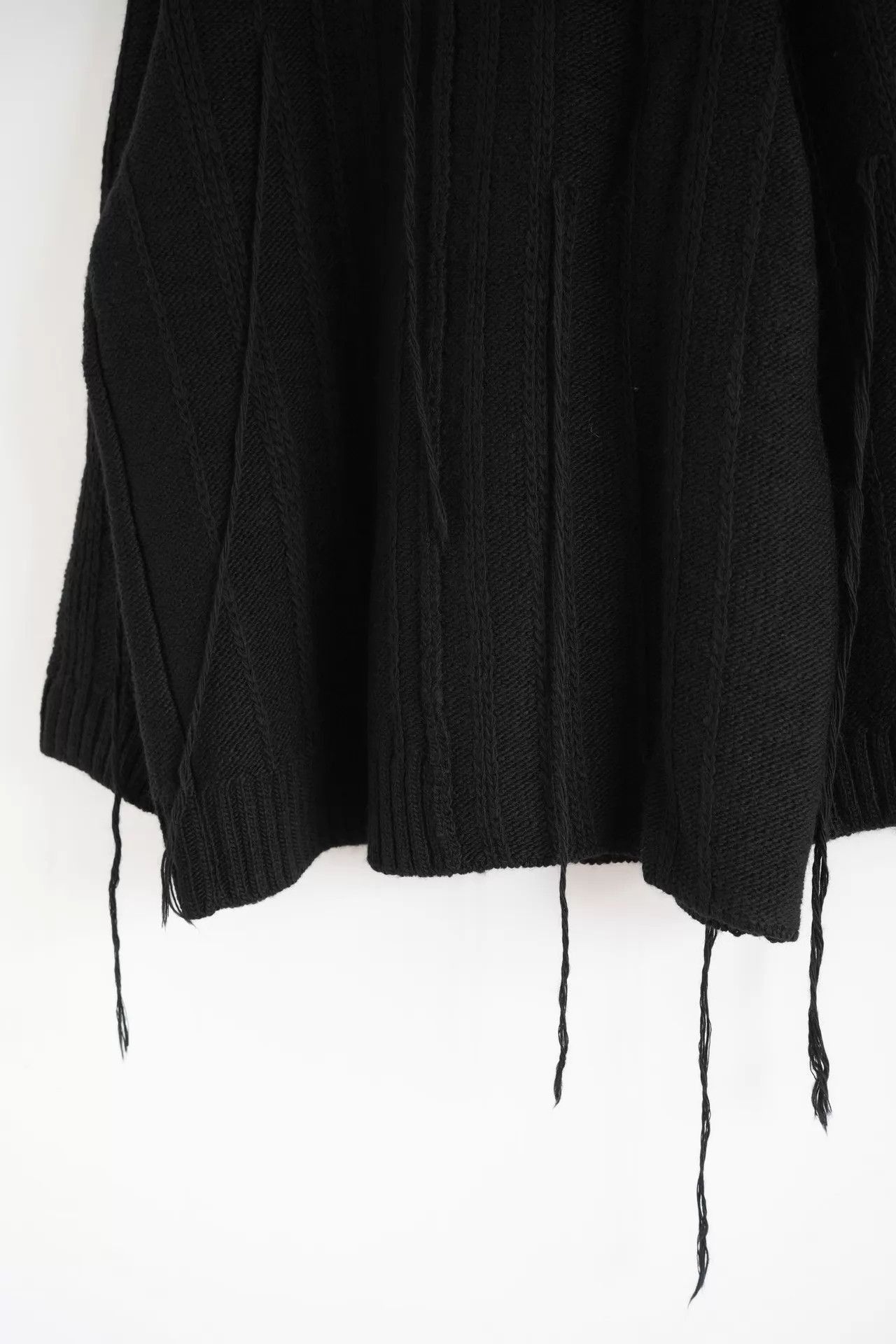 Yohji Yamamoto Black Oversized Cable Knit Sweater with Tassels Size US L / EU 52-54 / 3 - 6 Thumbnail