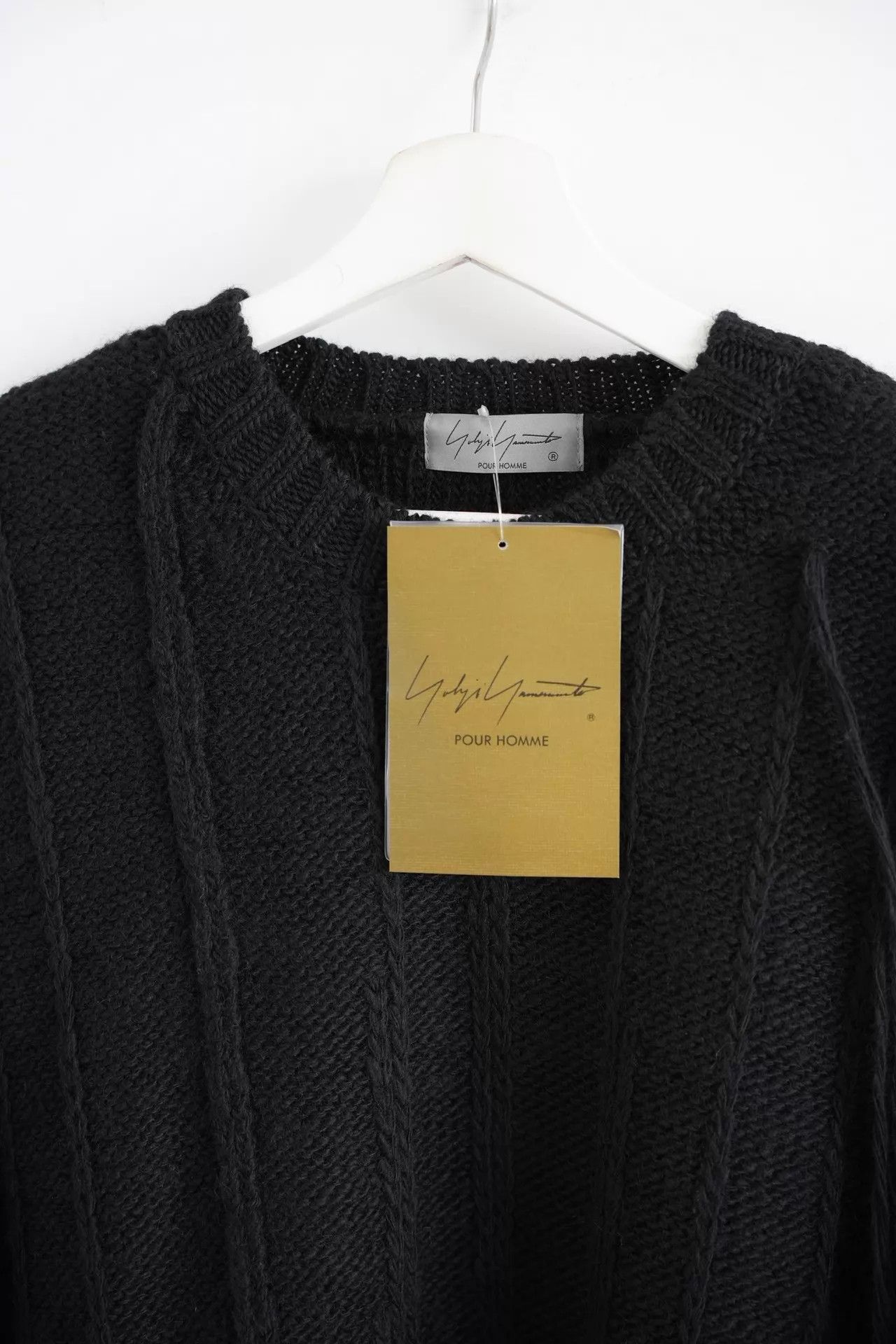 Yohji Yamamoto Black Oversized Cable Knit Sweater with Tassels Size US L / EU 52-54 / 3 - 3 Thumbnail