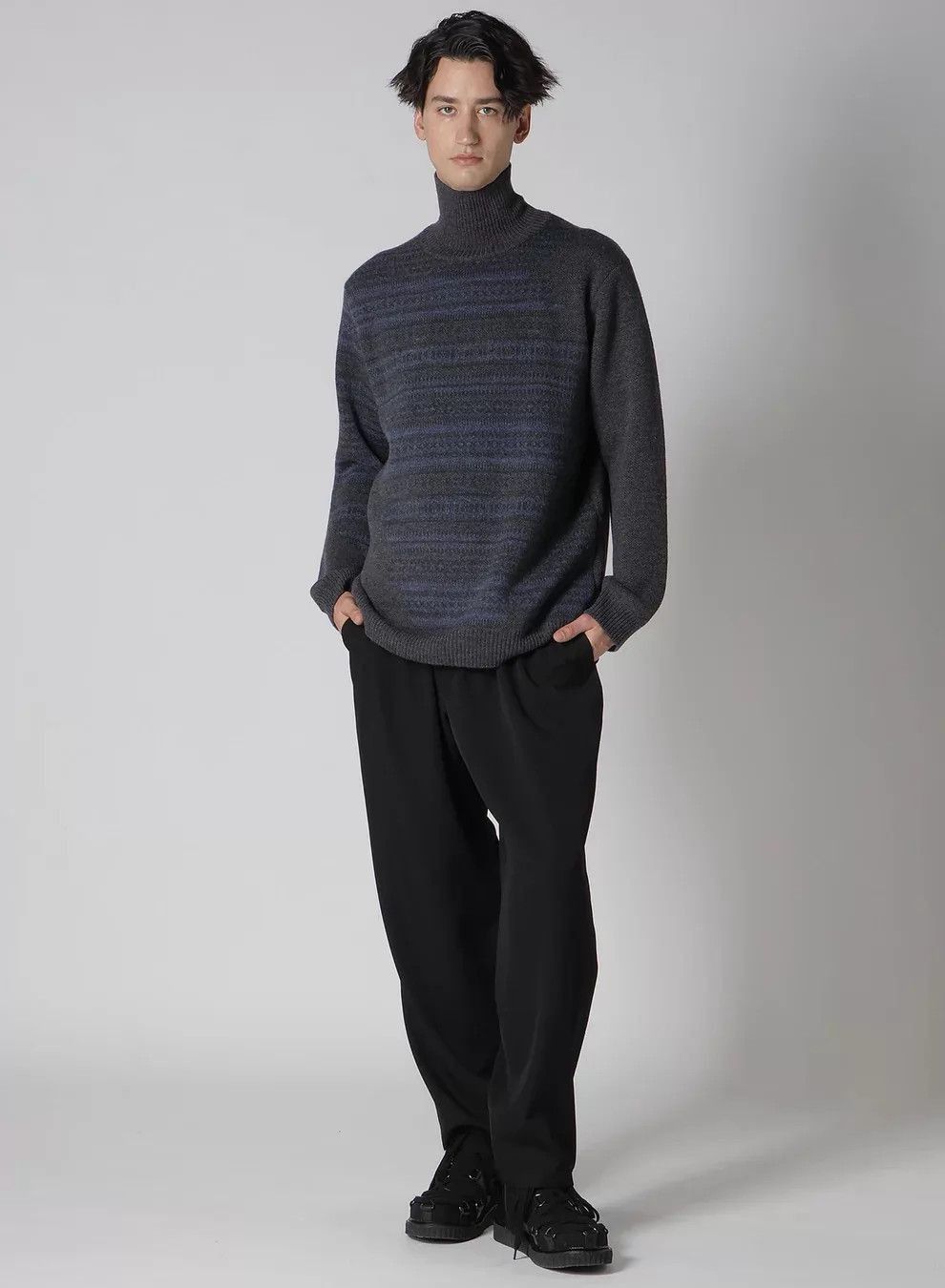 Yohji Yamamoto Multi Striped Mock Neck Sweater Size US L / EU 52-54 / 3 - 6 Thumbnail