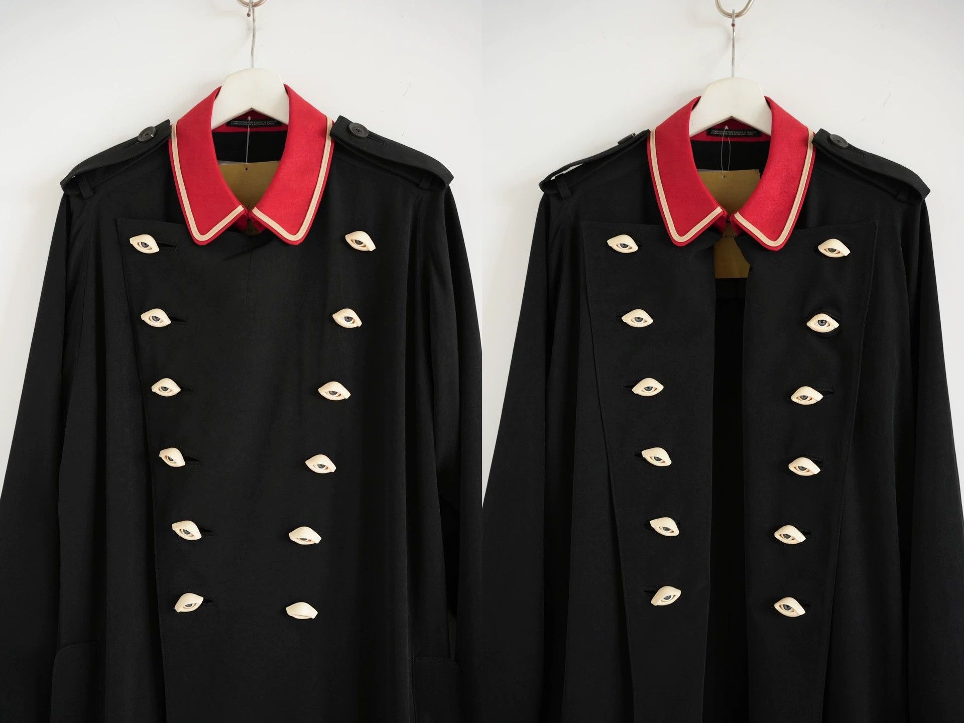 Yohji Yamamoto Black Long Coat with Red Collar and Gold Buttons Size US M / EU 48-50 / 2 - 5 Thumbnail