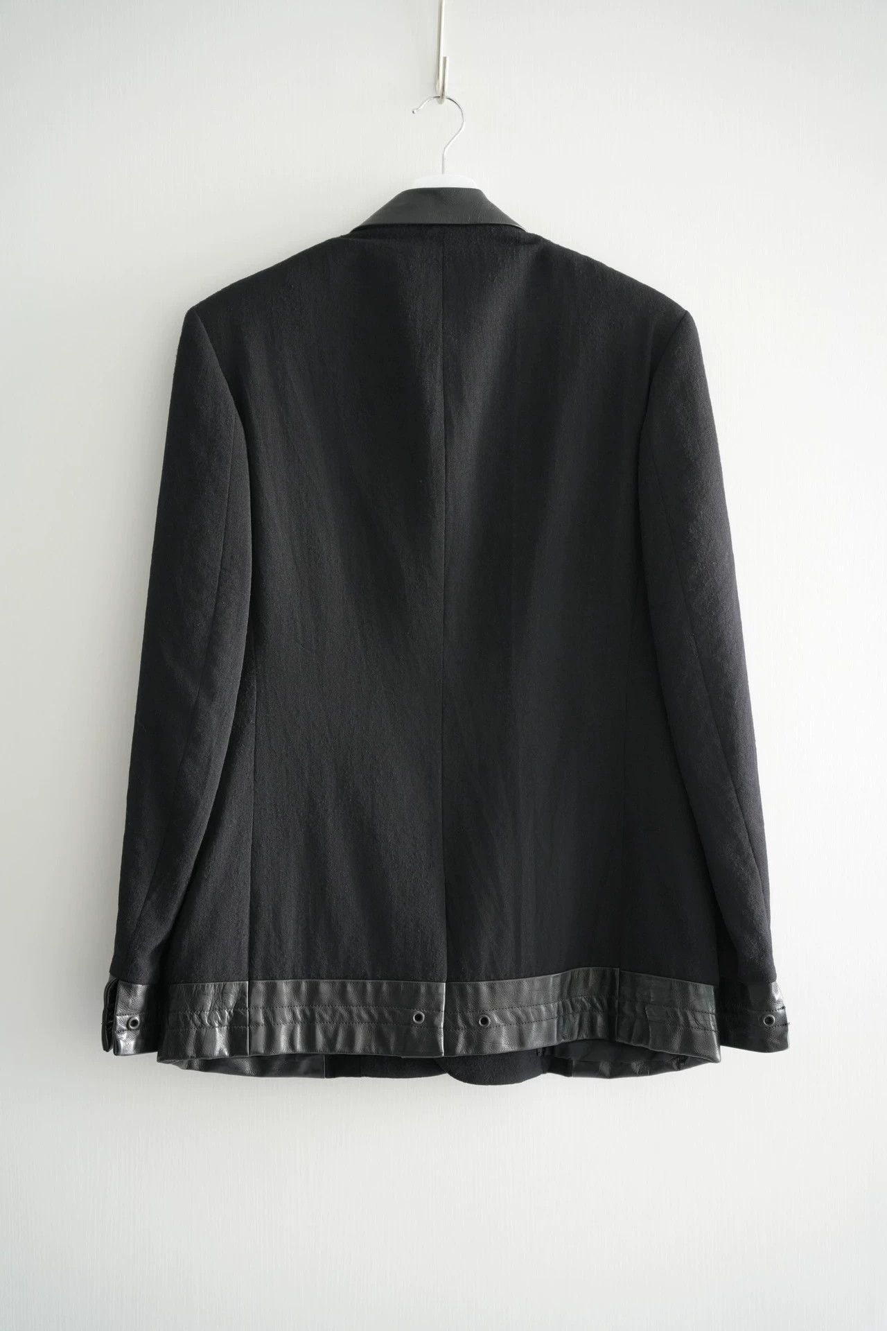 Yohji Yamamoto Black Double-Breasted Jacket with Leather Accents Size US M / EU 48-50 / 2 - 2 Thumbnail
