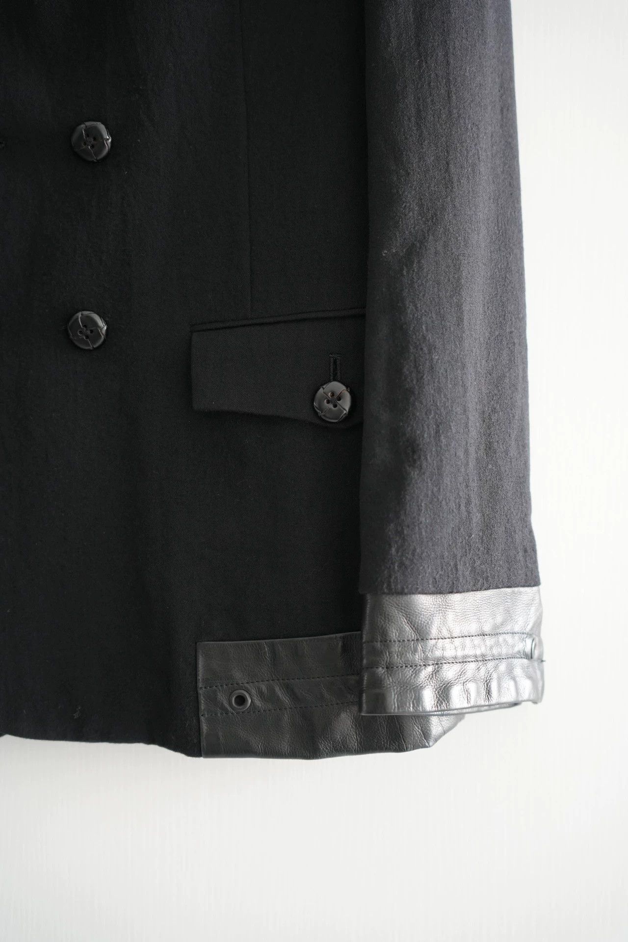 Yohji Yamamoto Black Double-Breasted Jacket with Leather Accents Size US M / EU 48-50 / 2 - 3 Thumbnail