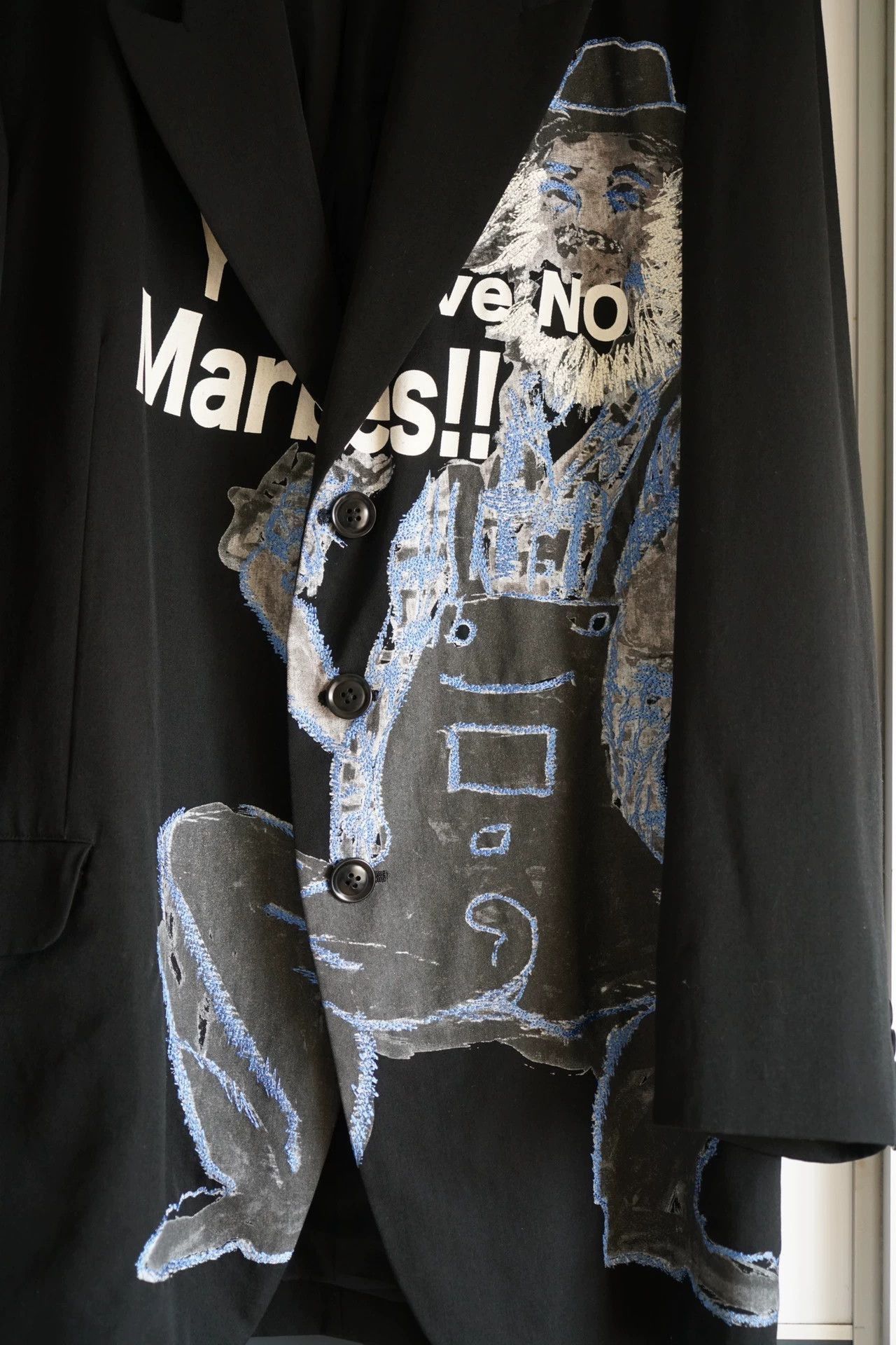 Yohji Yamamoto Black Graphic Print Blazer with Button Closure Size US L / EU 52-54 / 3 - 3 Thumbnail