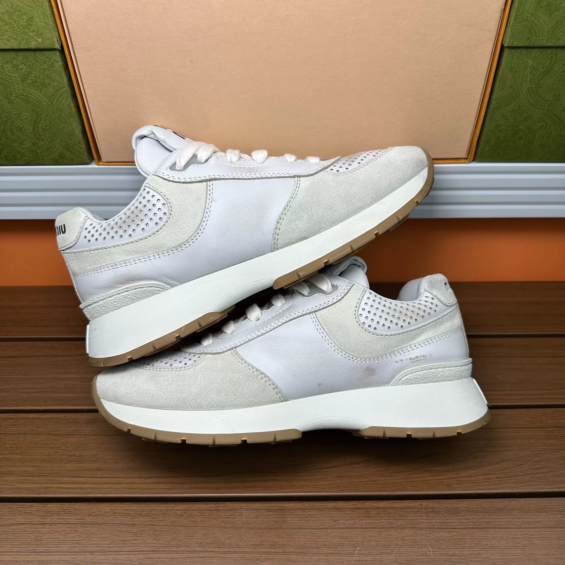 Miu Miu Miu Miu Retro White Lowtop Sneakers it_38 Women Size US 8 / IT 38 - 2 Thumbnail