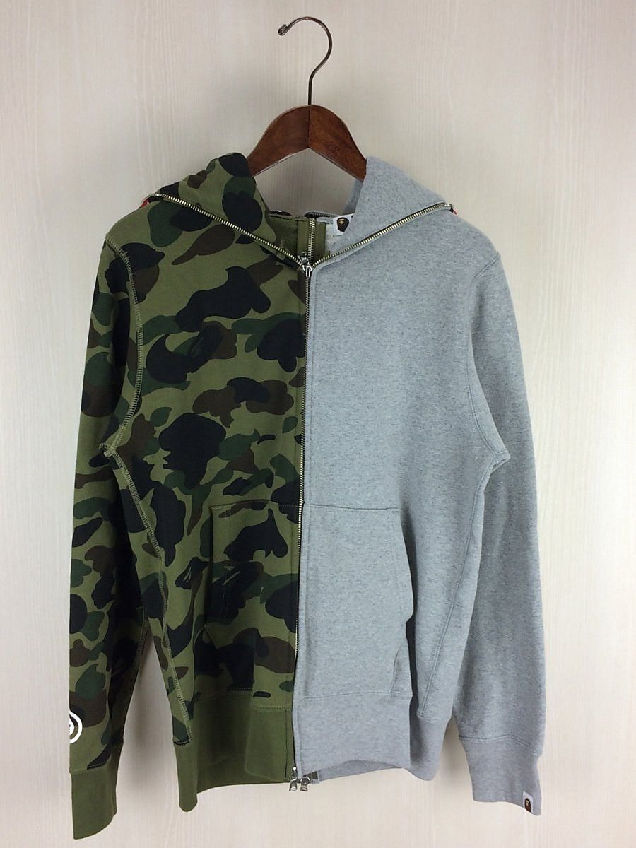 Bape Hoodie Gray x Green Half Plain x Half Camouflage Pattern Zip up ...