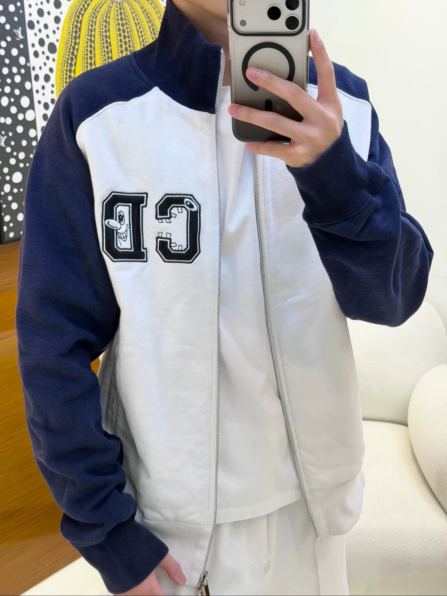 Dior DIOR White Blue Embroidered Logo Jacket Size US M / EU 48-50 / 2 - 8 Thumbnail