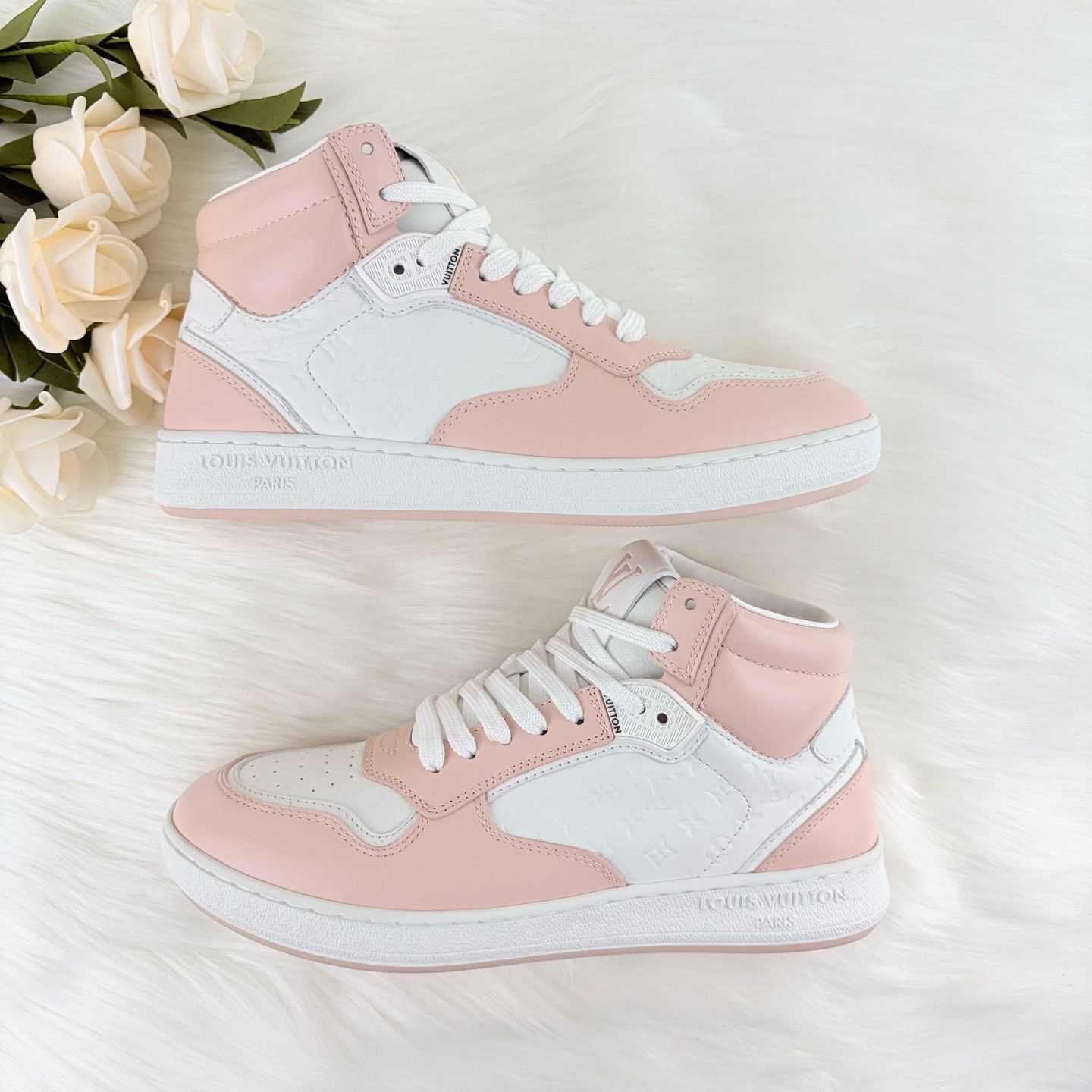 Louis Vuitton LV White Pink Embossed High-top Sneakers Size US 5.5 / IT 35.5 - 5 Thumbnail