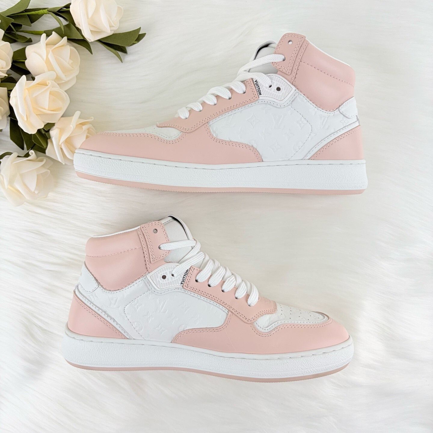 Louis Vuitton LV White Pink Embossed High-top Sneakers Size US 5.5 / IT 35.5 - 4 Thumbnail