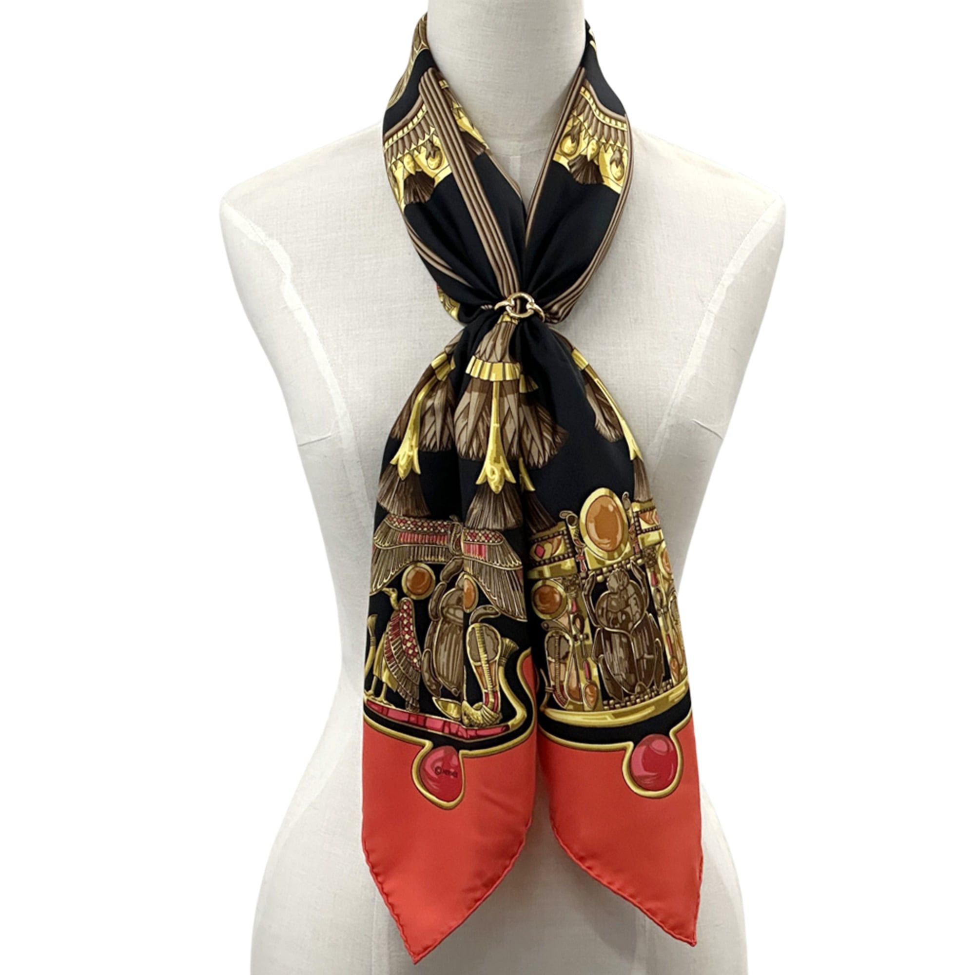 Hermes Hermes scarf/muffler, Carre 90, Caty design, ancient Egyptian motif, women's, silk, red and black, scarab beetle, bird, animal. Size ONE SIZE - 6 Thumbnail