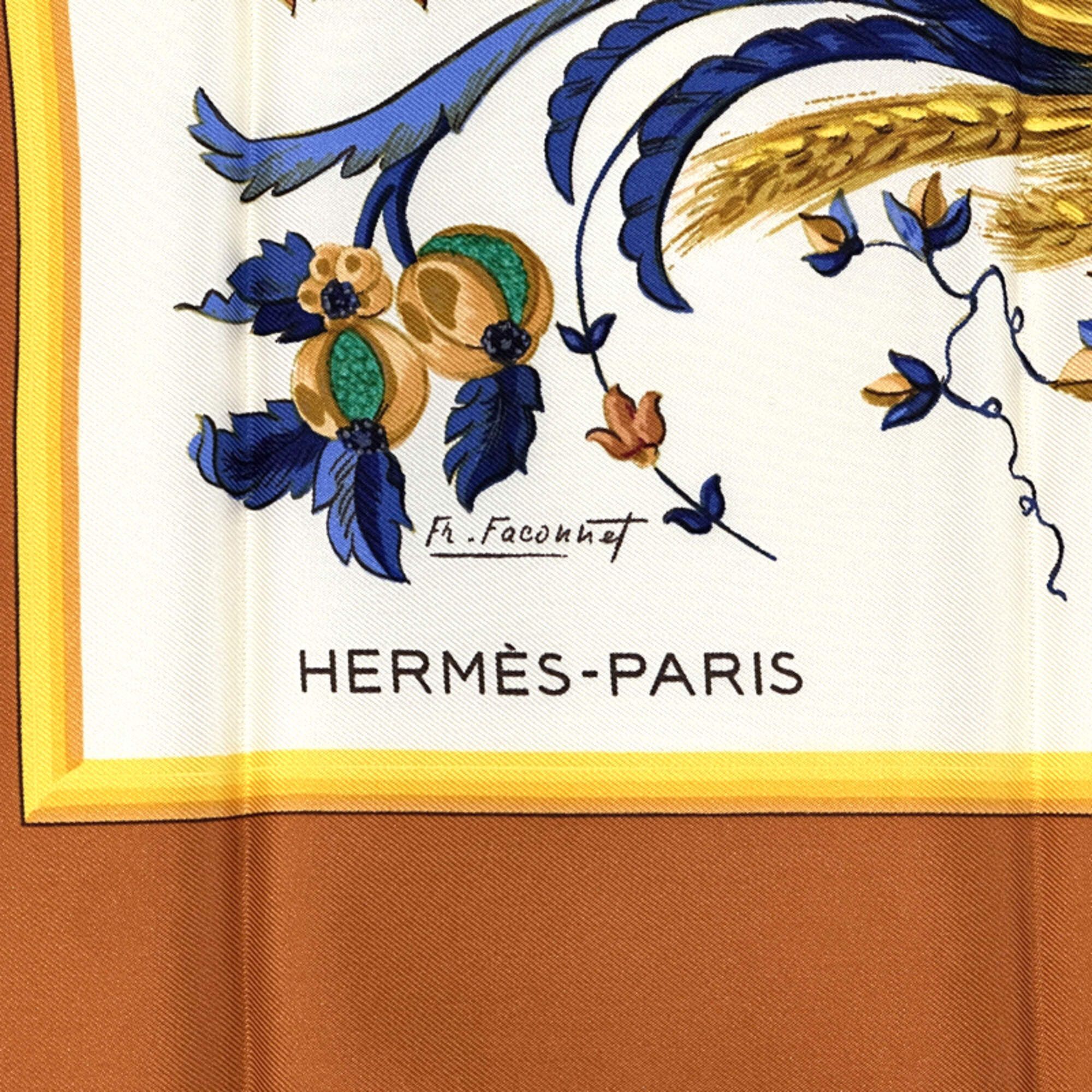 Hermes Hermes scarf/muffler, Carre 90, Ceres (Goddess Ceres), women's, brand name, silk, orange, multicolor. Size ONE SIZE - 3 Thumbnail