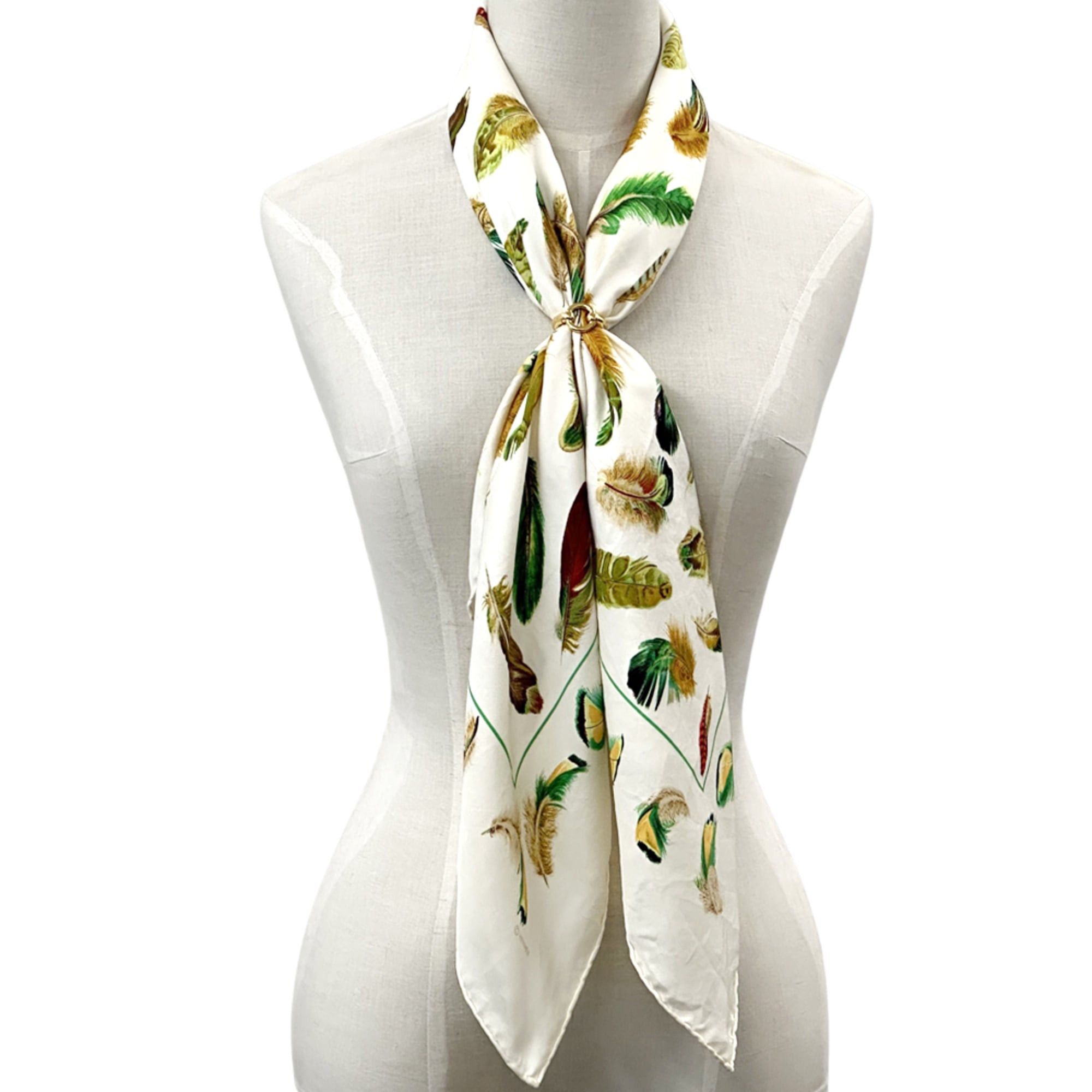 Hermes Hermes scarf/muffler, Carre 90, PLUMES by Henride Linares, feather design, women's, brand, silk, white, cream. Size ONE SIZE - 5 Thumbnail