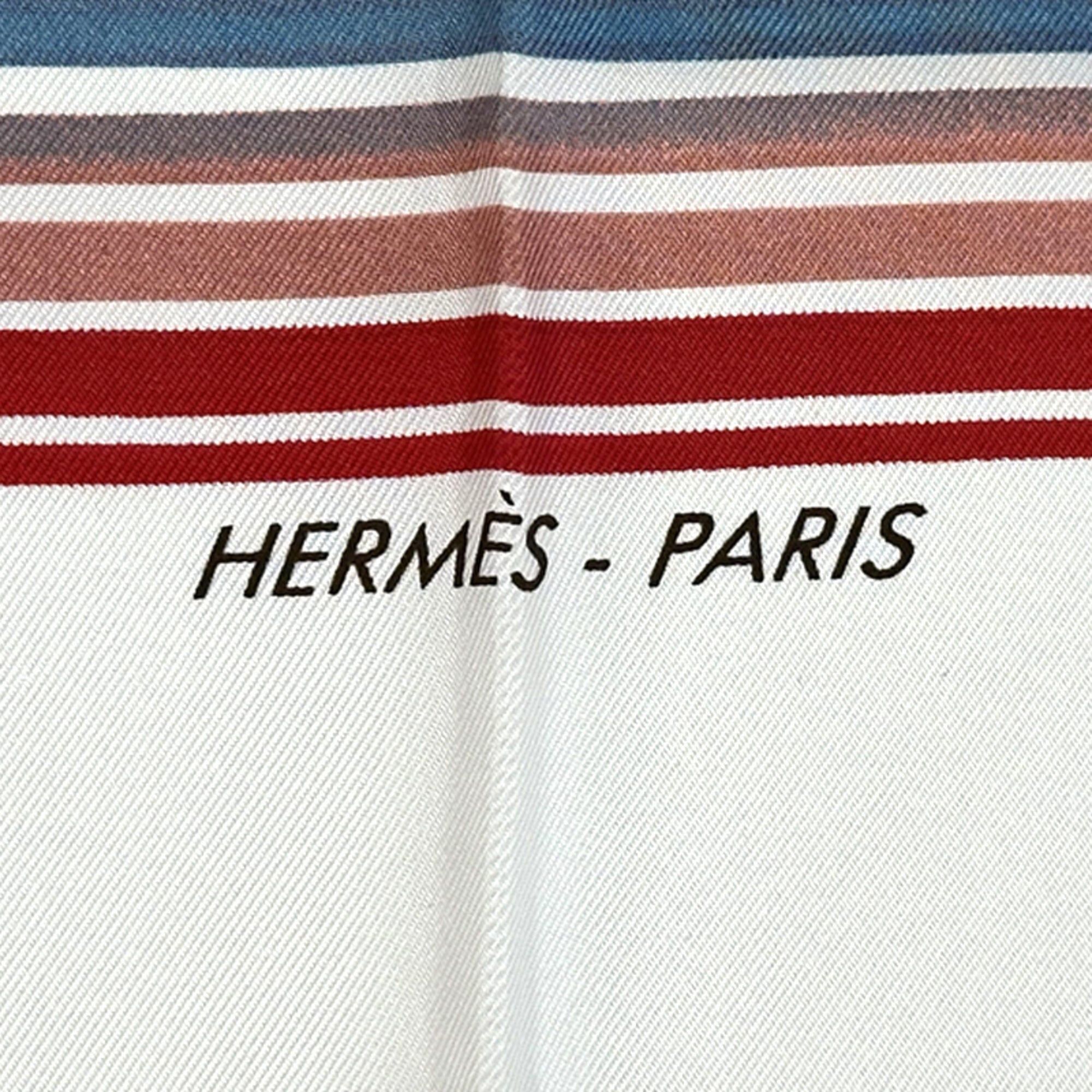 Hermes Hermes scarf/muffler, Carre 90, Faubourg Express, women's, brand name, silk, white, rainbow. Size ONE SIZE - 3 Thumbnail